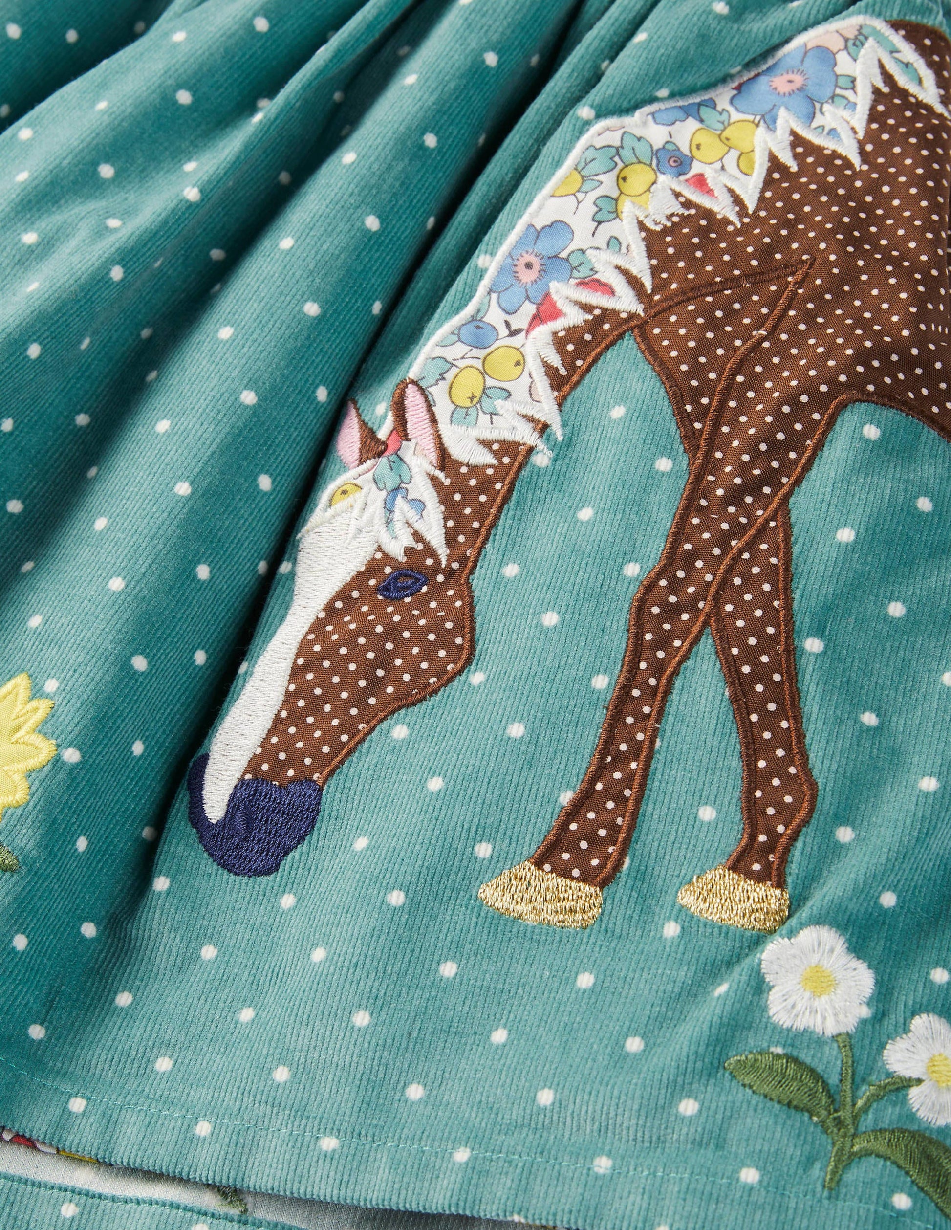 Cord Appliqué Skirt-Brook Blue Horse Scene-3