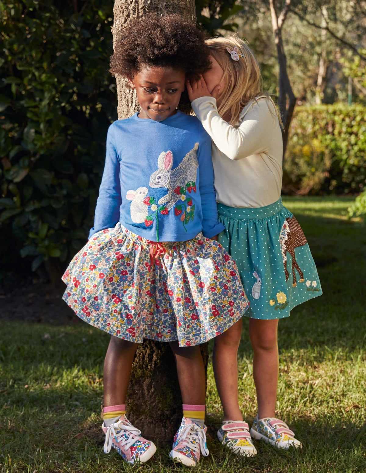 Cord Appliqué Skirt-Brook Blue Horse Scene-4