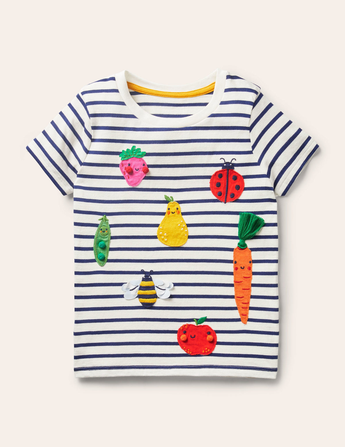 Short-sleeve Appliqué T-shirt-Ivory/ Starboard Blue Fruit - Image 1