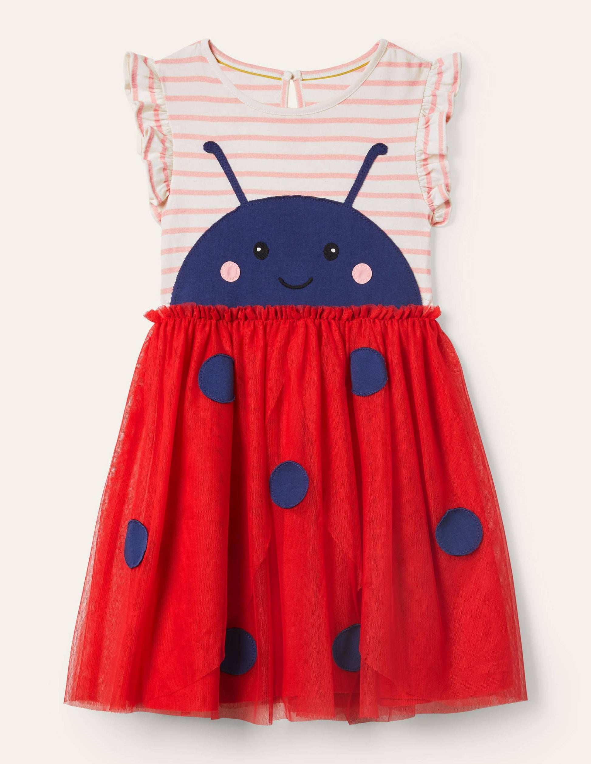 Tulle Appliqué Jersey Dress-Ivory/ Boto Pink Ladybird-1