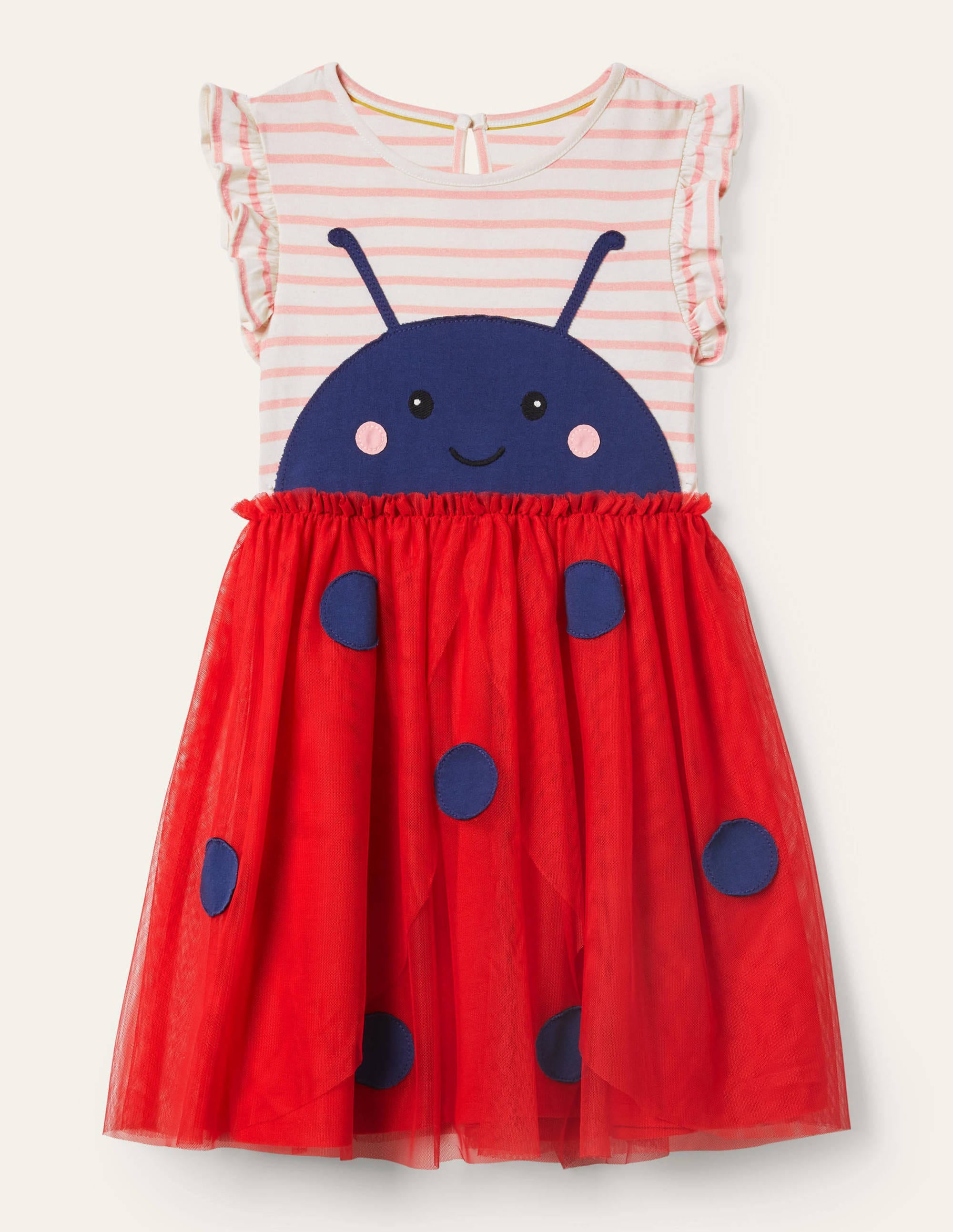 Tulle Appliqué Jersey Dress-Ivory/ Boto Pink Ladybird - Image 1