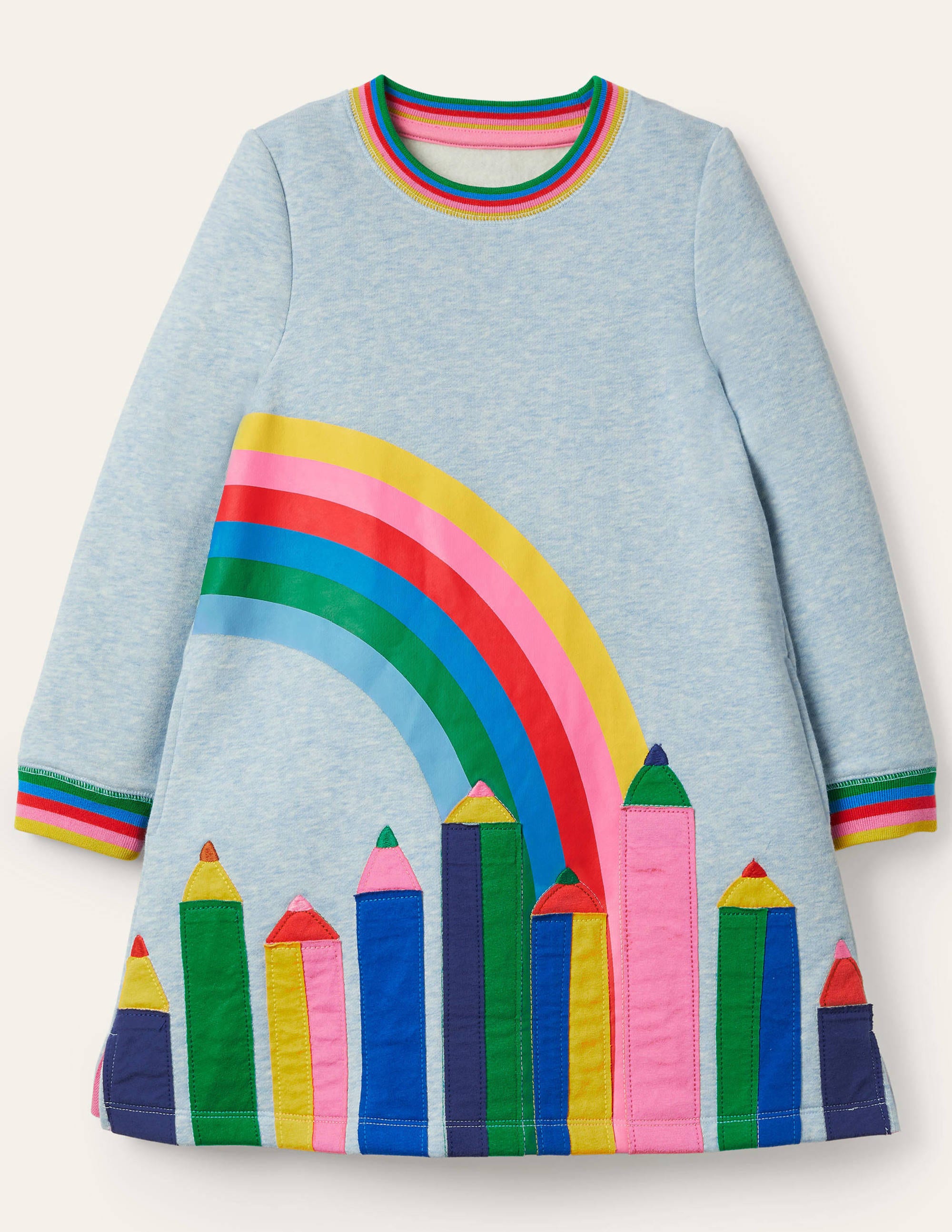 Appliqué Sweatshirt Dress-Light Blue Pencils - Image 1