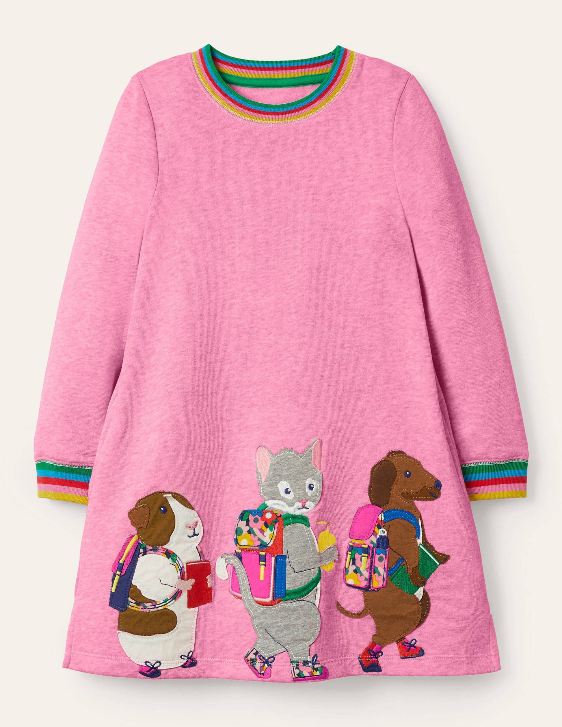 Appliqué Sweatshirt Dress-Bright Petal Pink Friends-1