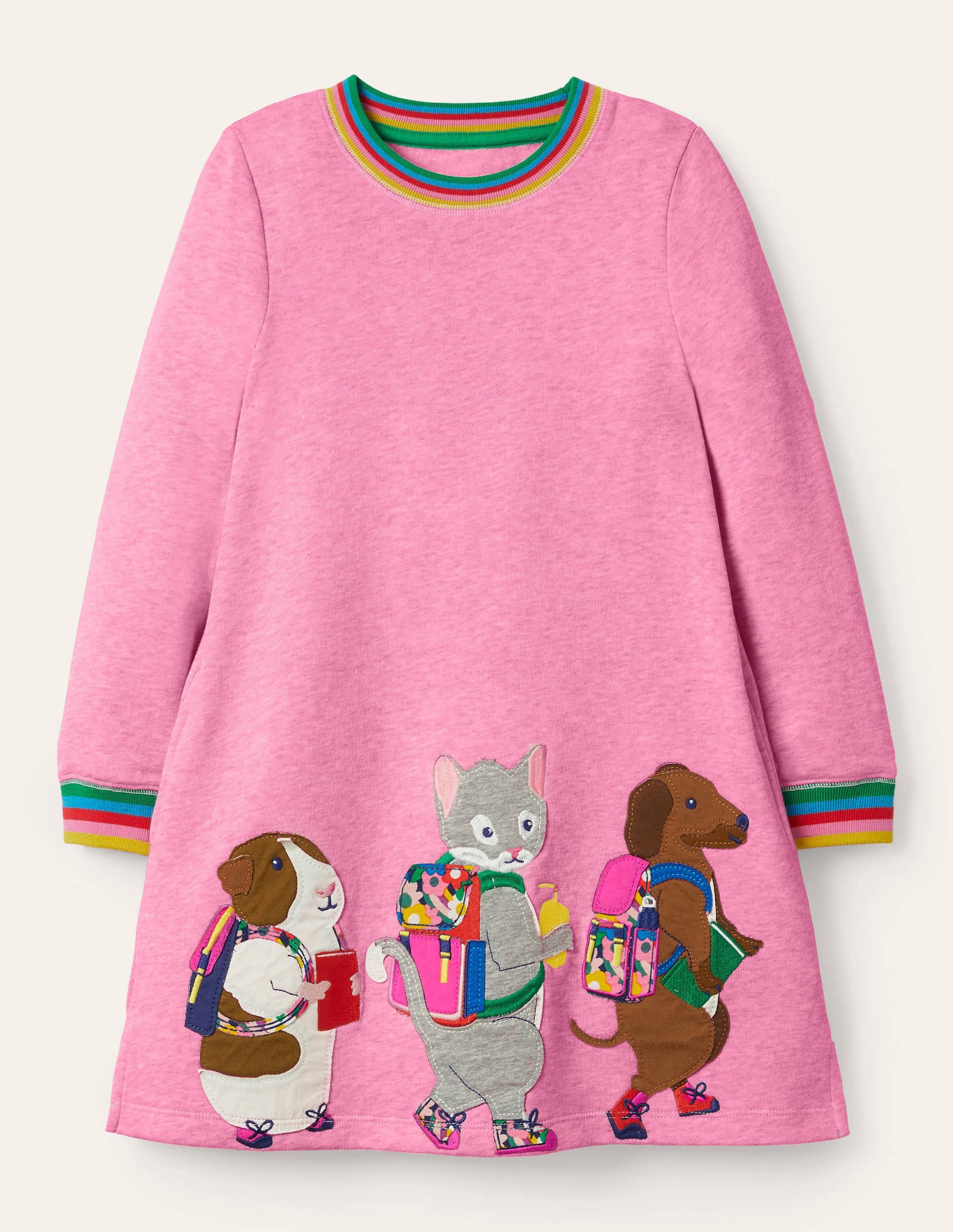 Appliqué Sweatshirt Dress-Bright Petal Pink Friends - Image 1