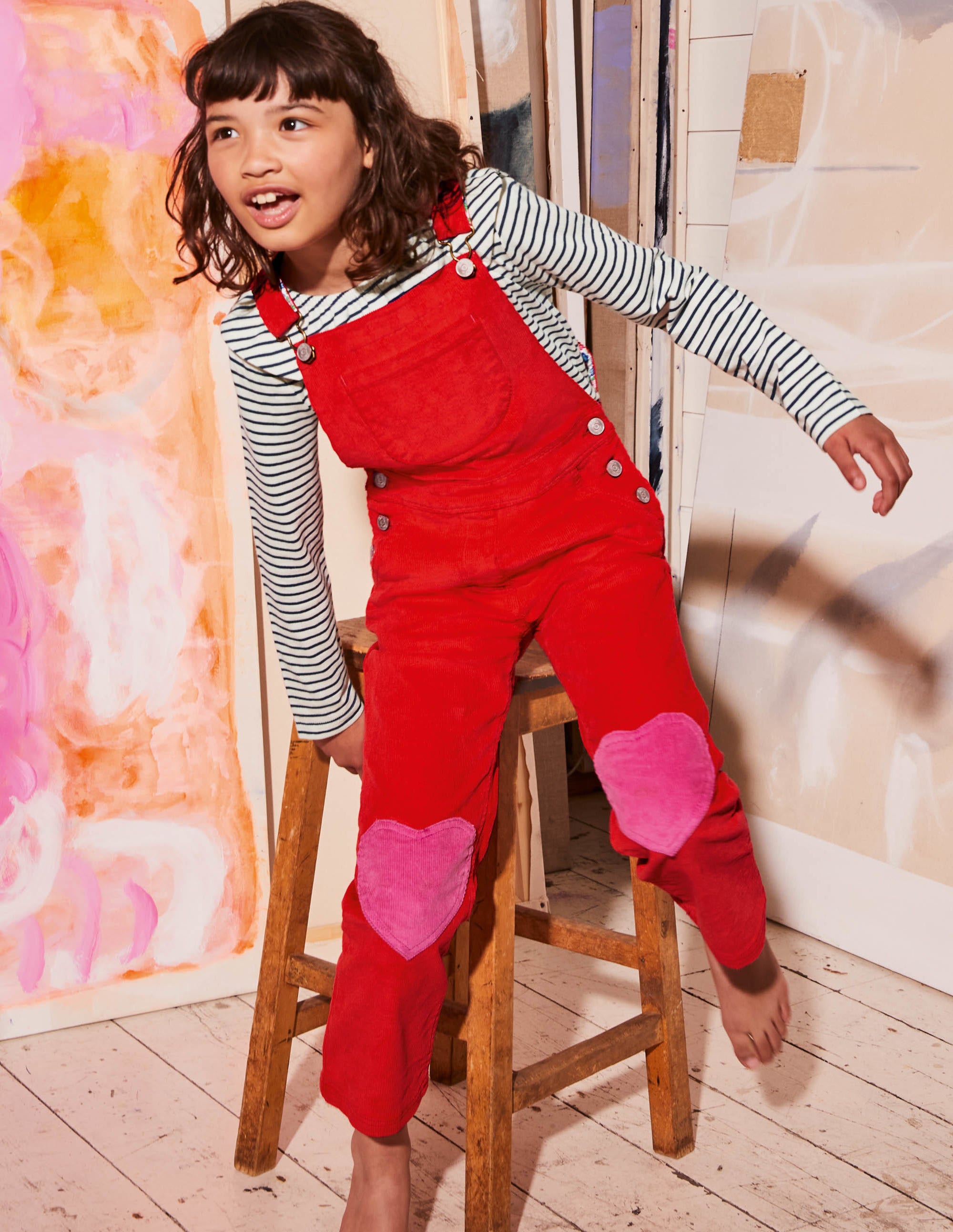 Heart Patch Dungaree-Rosehip Red Cord - Image 4