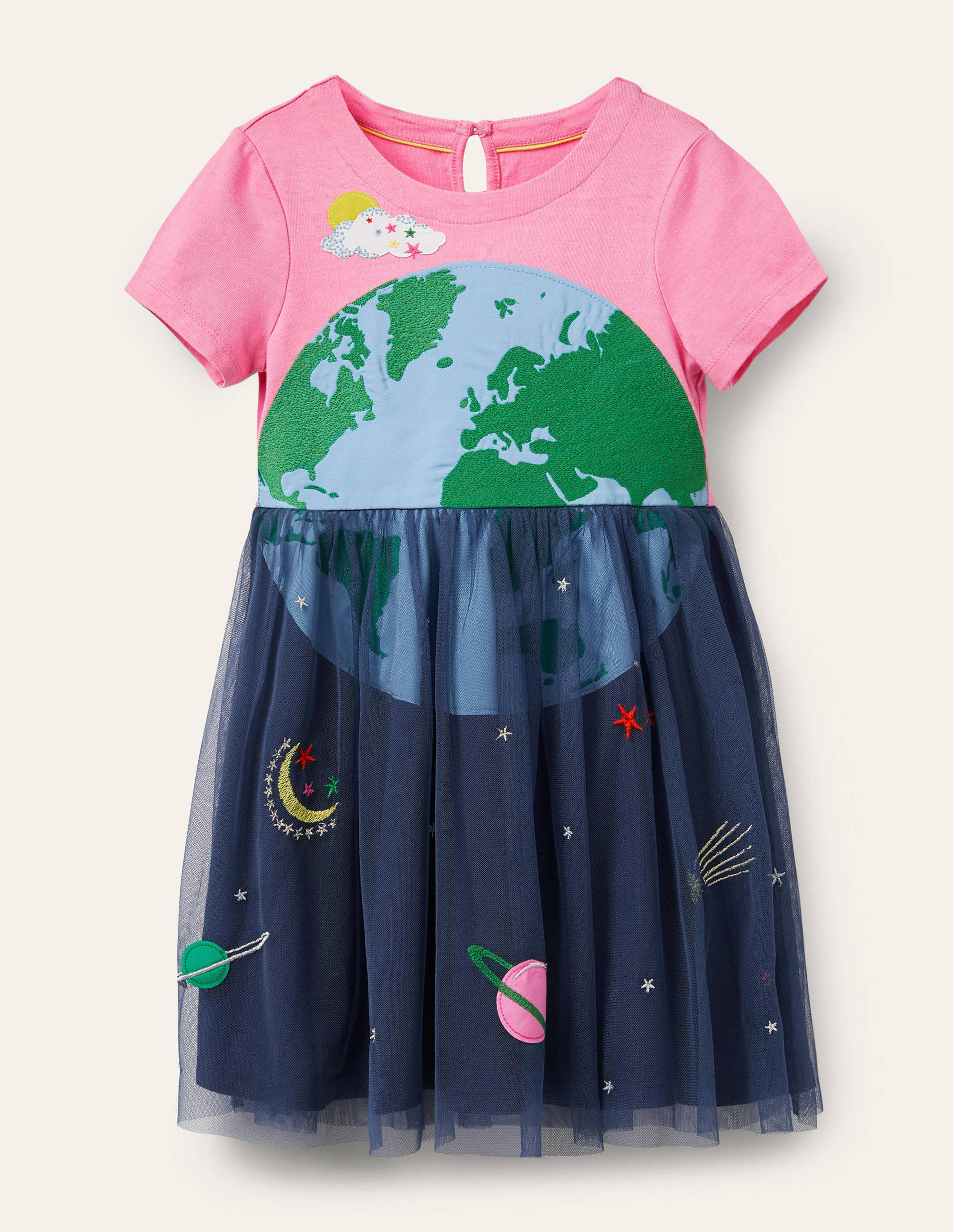 Appliqué Tulle Jersey Dress-Bright Petal Pink Space - Image 1