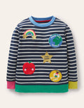 Stripy Badges Sweatshirt-Starboard Blue/Ivory