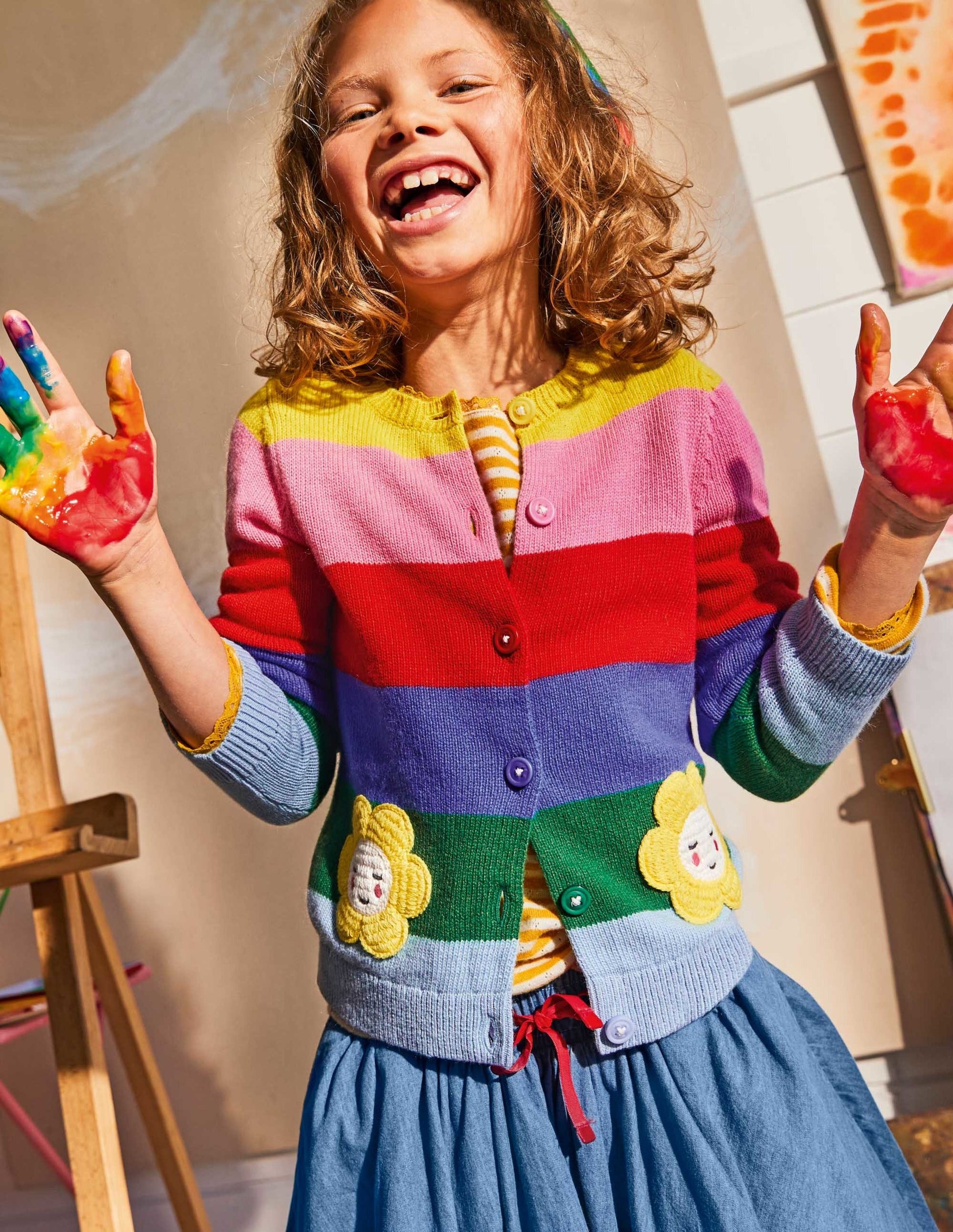 Fun Cardigan-Multi Rainbow Flower Pockets-4