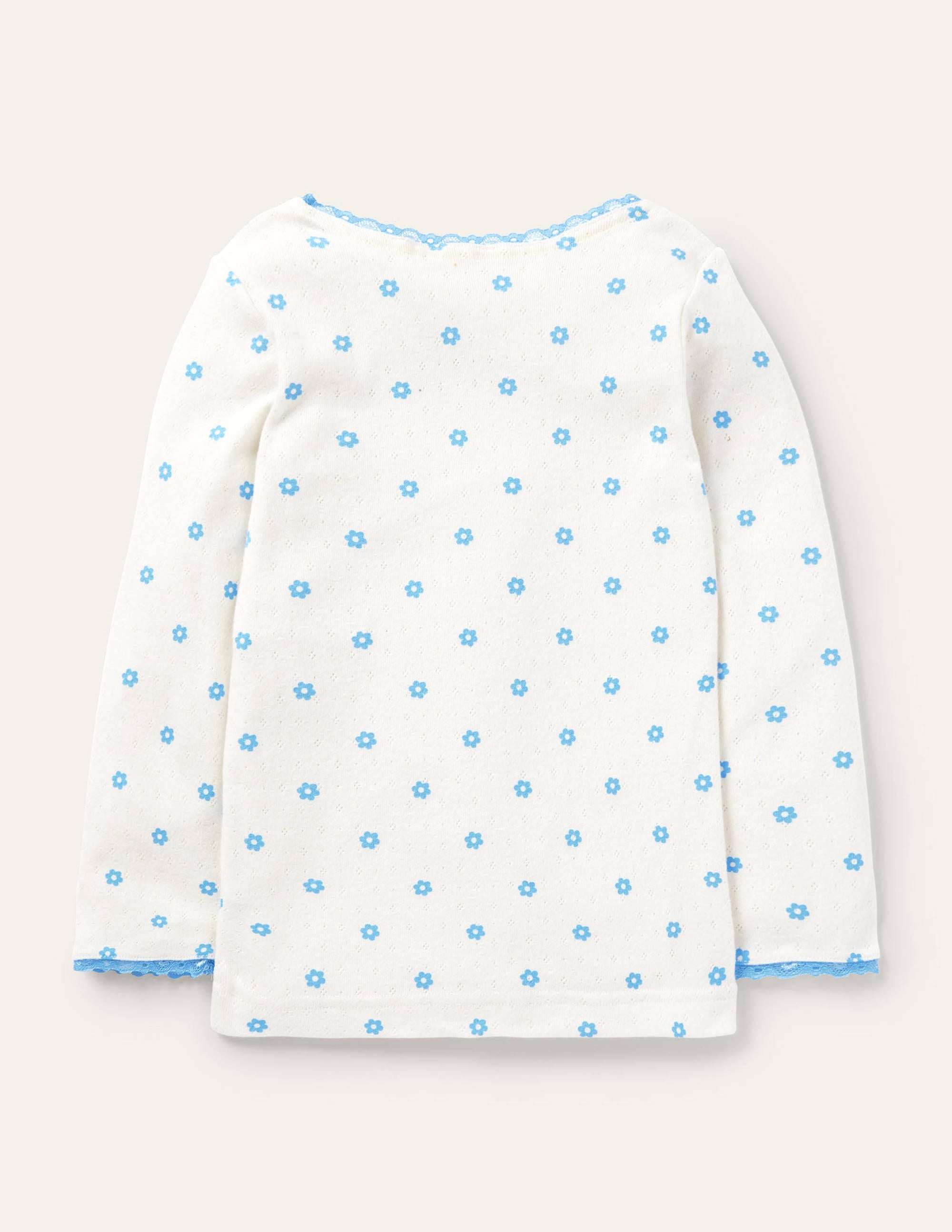 Supersoft Pointelle T-shirt-Ivory Blue Geo Flower - Image 2