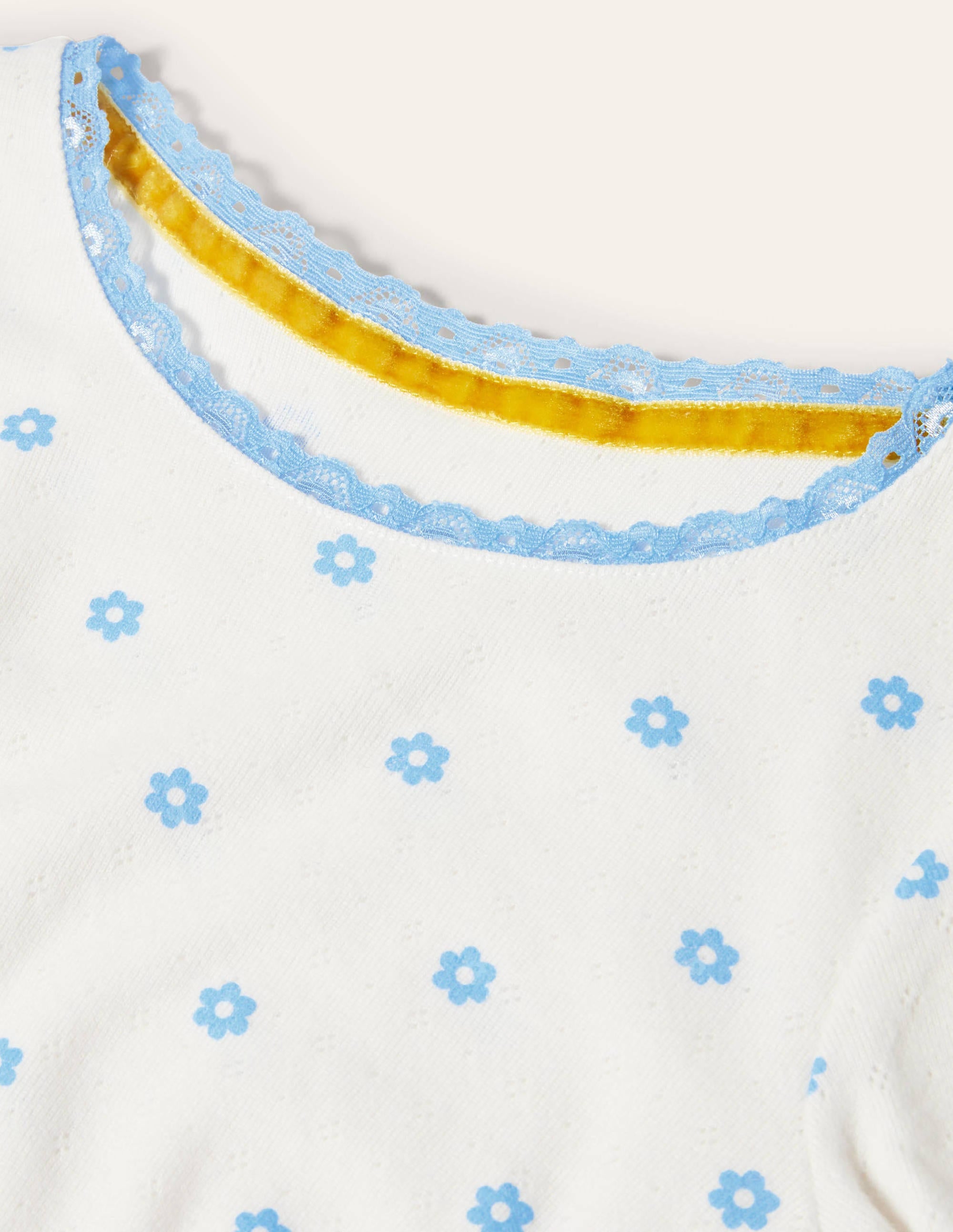 Supersoft Pointelle T-shirt-Ivory Blue Geo Flower - Image 3