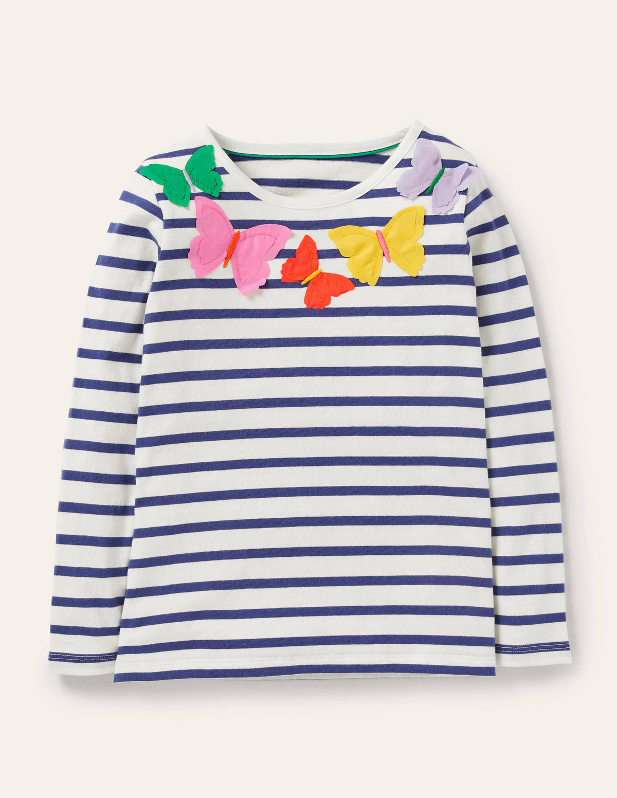 Flutter T-shirt-Ivory/Navy Butterflies - Image 1