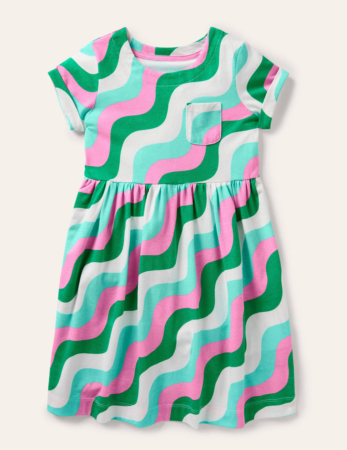 Short Sleeve Fun Jersey Dress-Sapling Green Wave-1