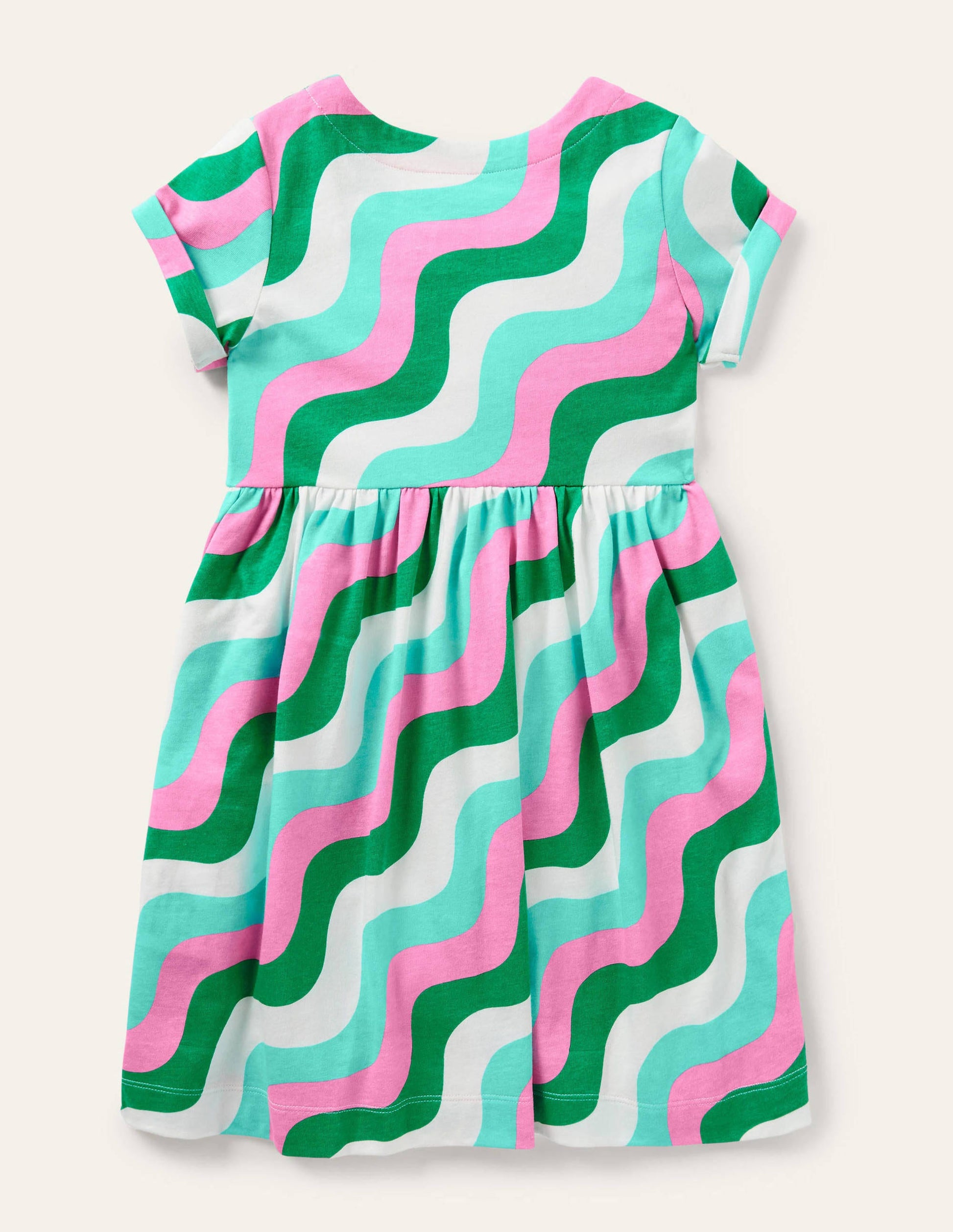 Short Sleeve Fun Jersey Dress-Sapling Green Wave-2