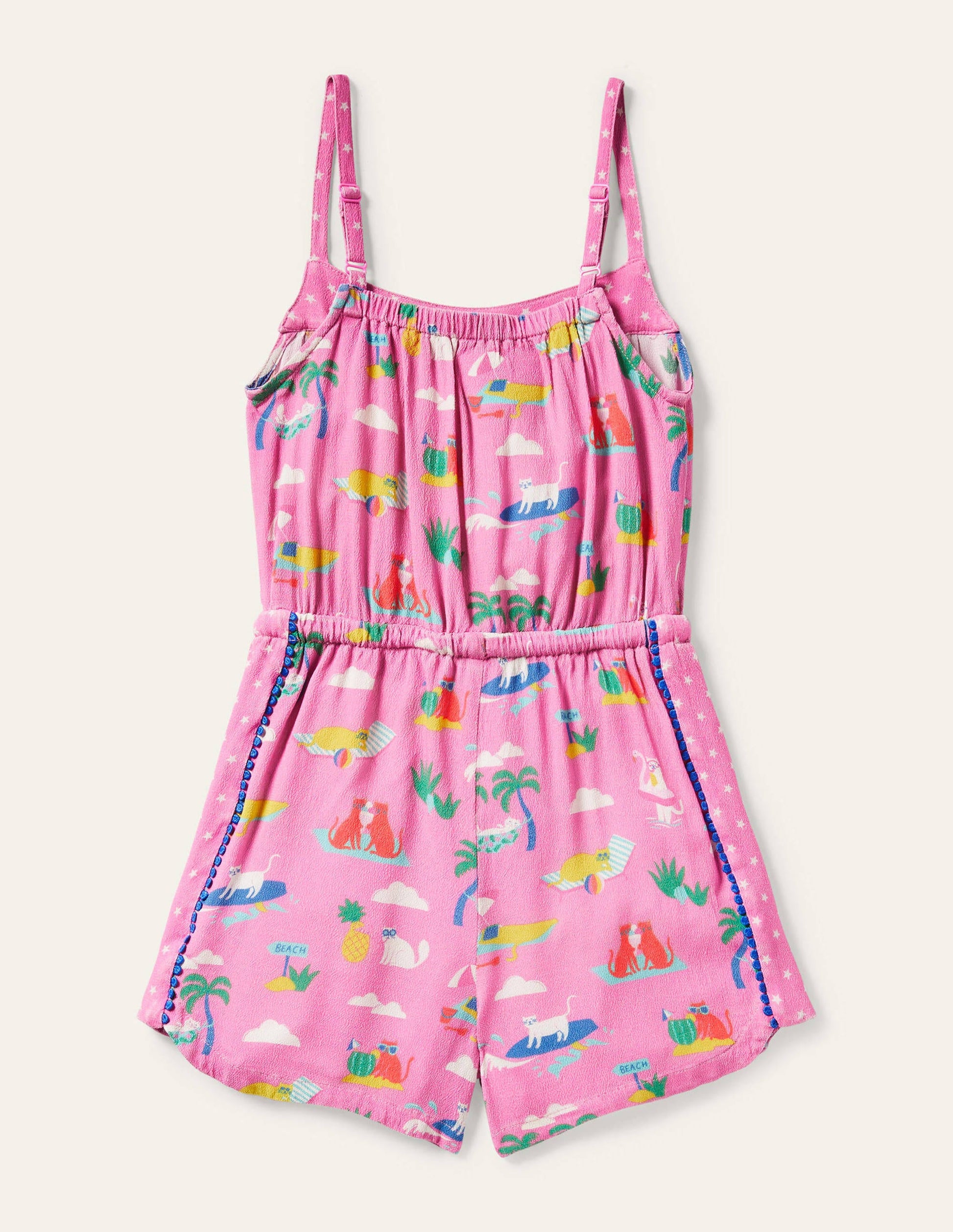 Woven Holiday Playsuit-Plum Blossom Pink Holiday Cats-2