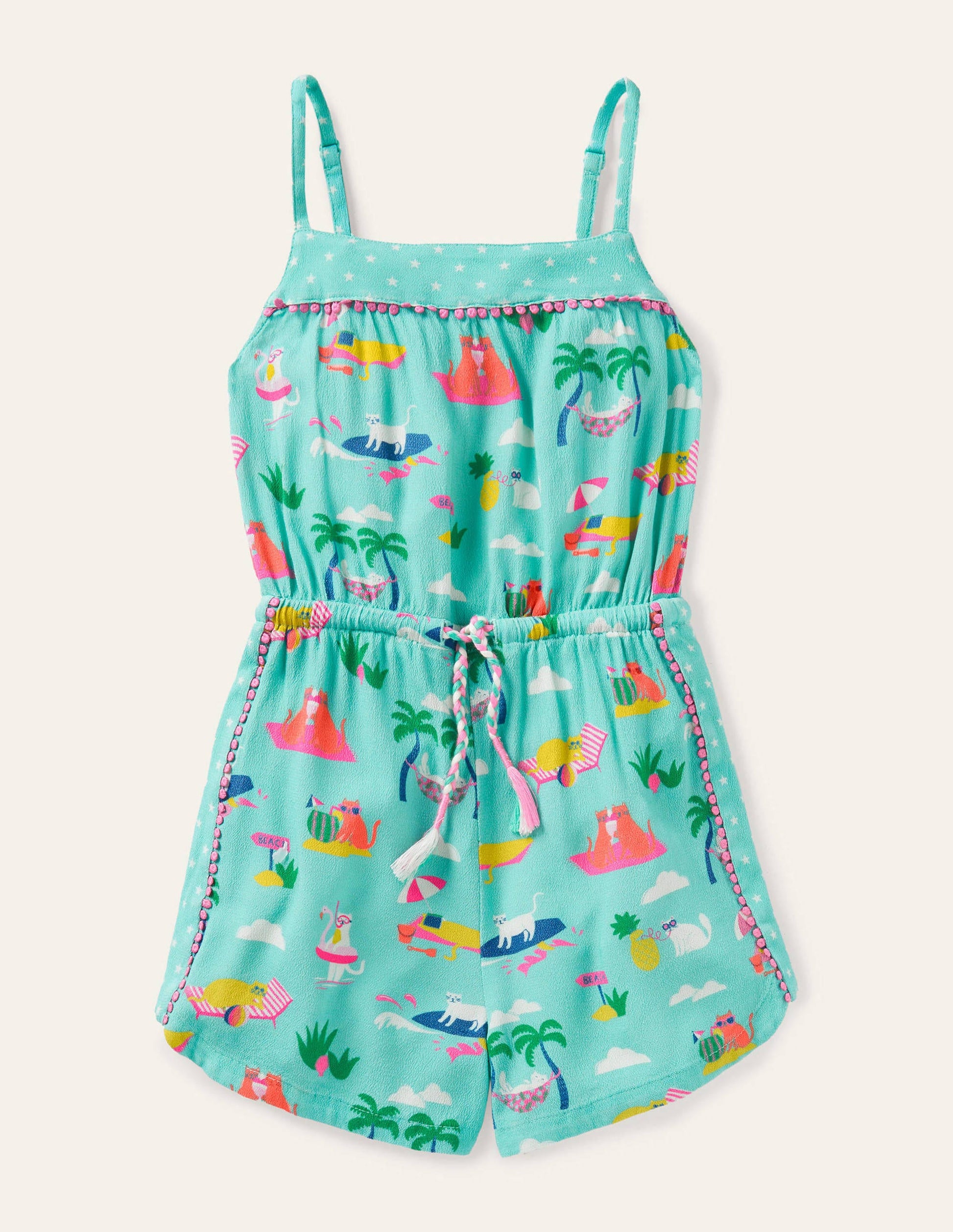 Woven Holiday Playsuit-Pool Blue Holiday Cats-1