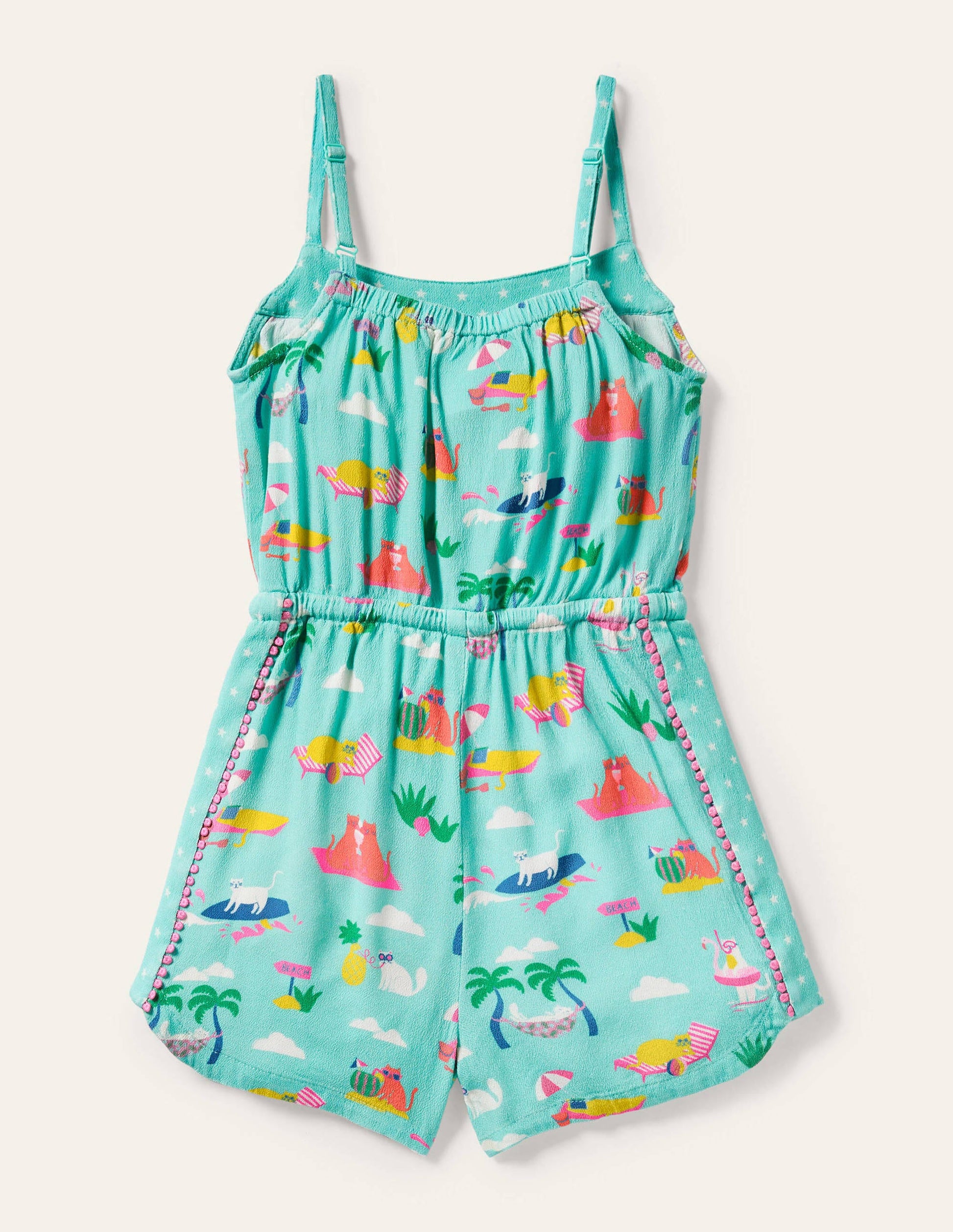 Woven Holiday Playsuit-Pool Blue Holiday Cats-2