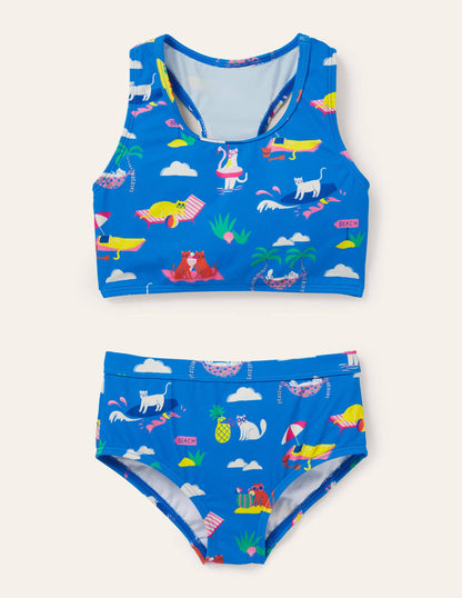 Racerback Bikini Set-Moroccan Blue Holiday Cats-1