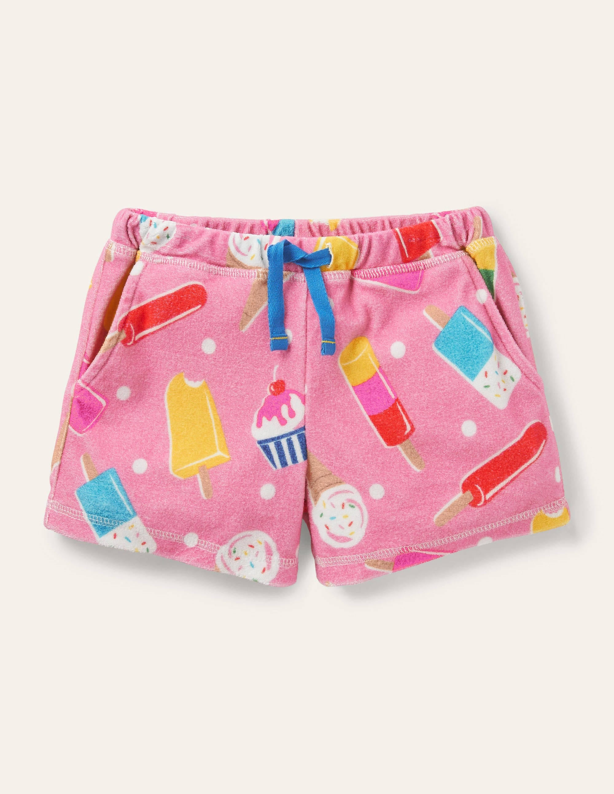 Towelling Shorts-Pink Lemonade Ice Cream Spot - Image 1