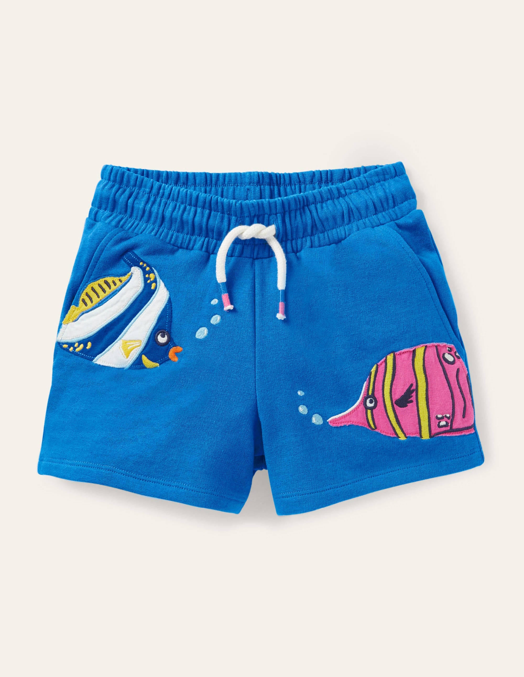 Appliqué Jersey Shorts-Moroccan Blue Fish - Image 1