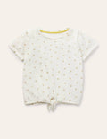 Tie-front T-shirt-Ivory/ Gold Foil Little Star