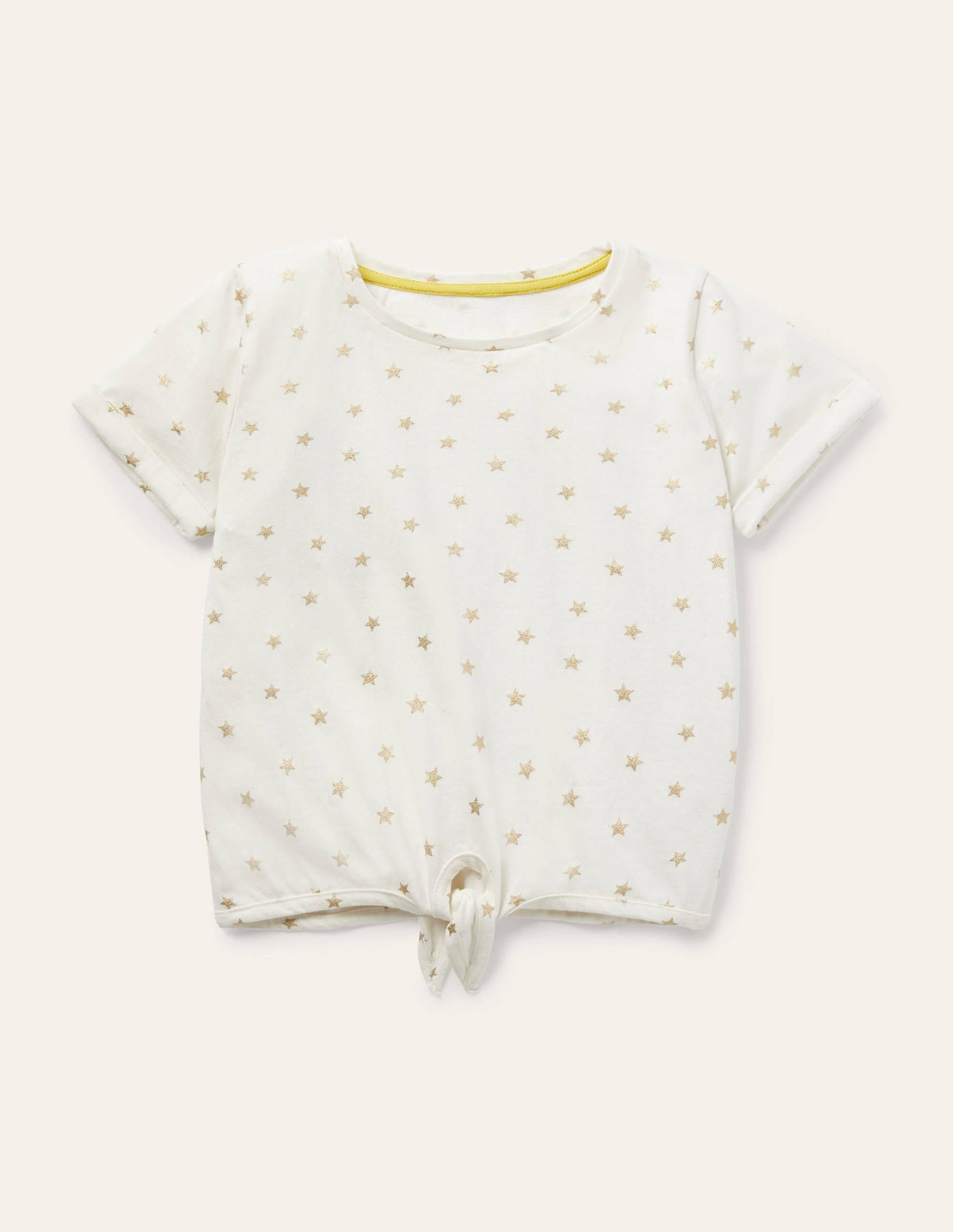 Tie-front T-shirt-Ivory/ Gold Foil Little Star - Image 1