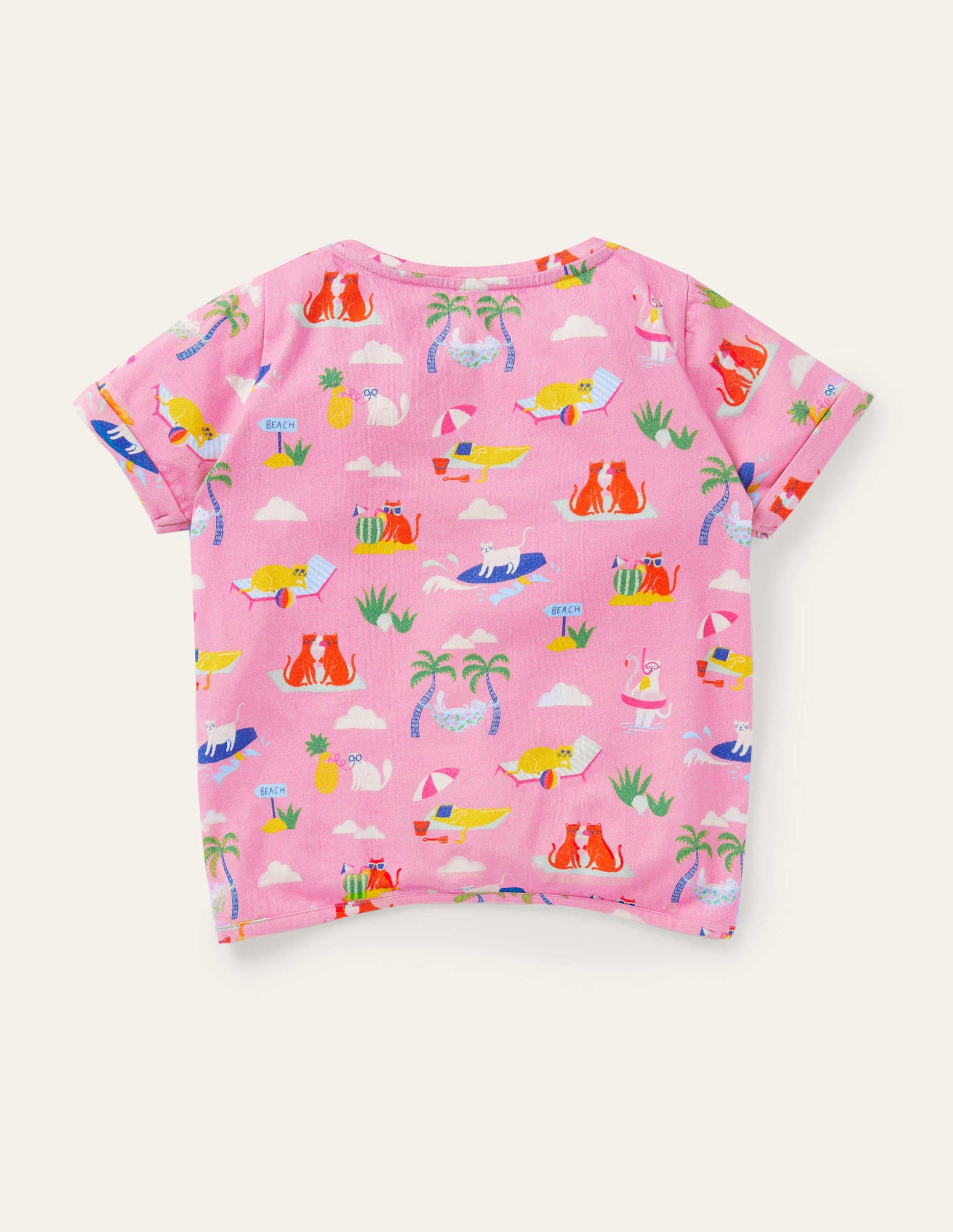 Tie-front T-shirt-Plum Blossom Pink Holiday Cats-2