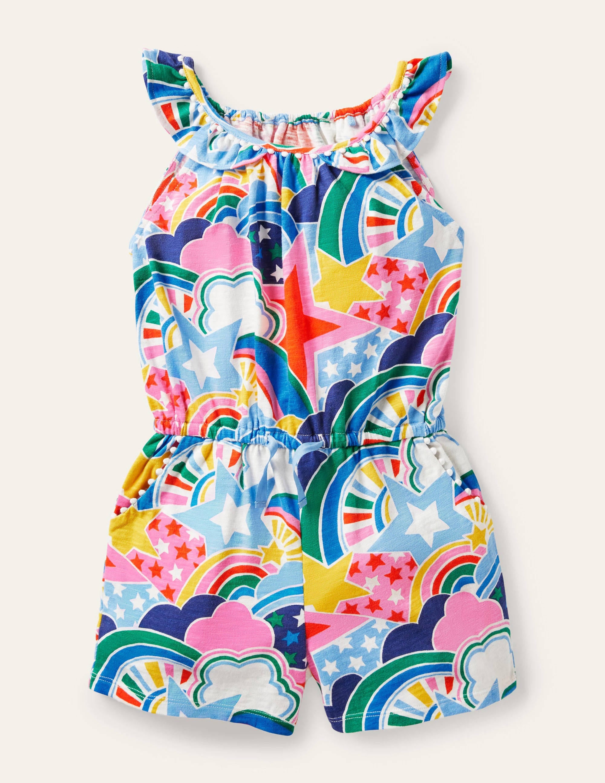 Charlie Pom Jersey Playsuit-Multi Star Rainbow - Image 1
