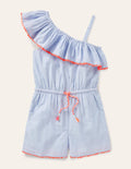 One Shoulder Ric Rac Playsuit-Chambray