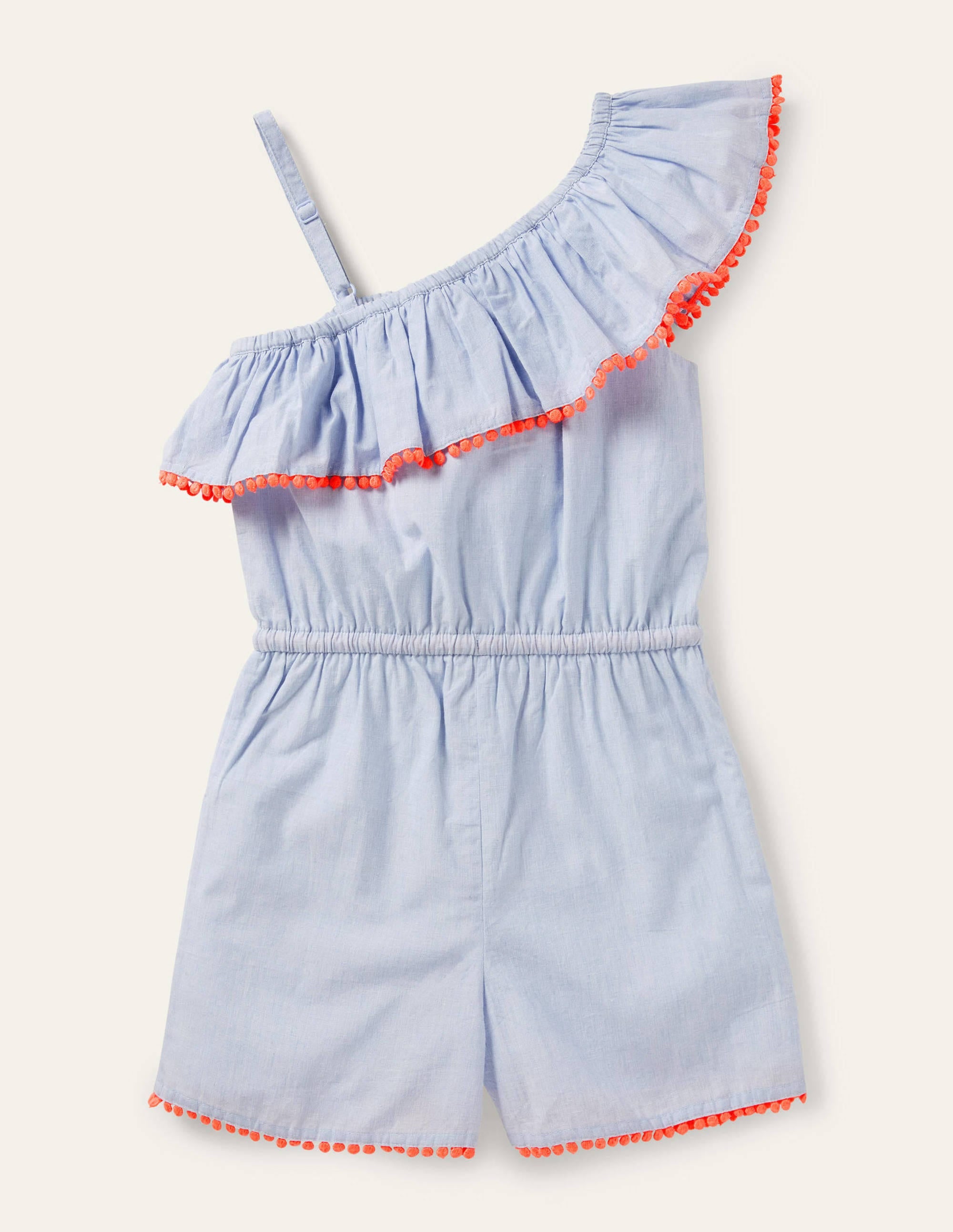 One Shoulder Ric Rac Playsuit-Chambray - Image 2
