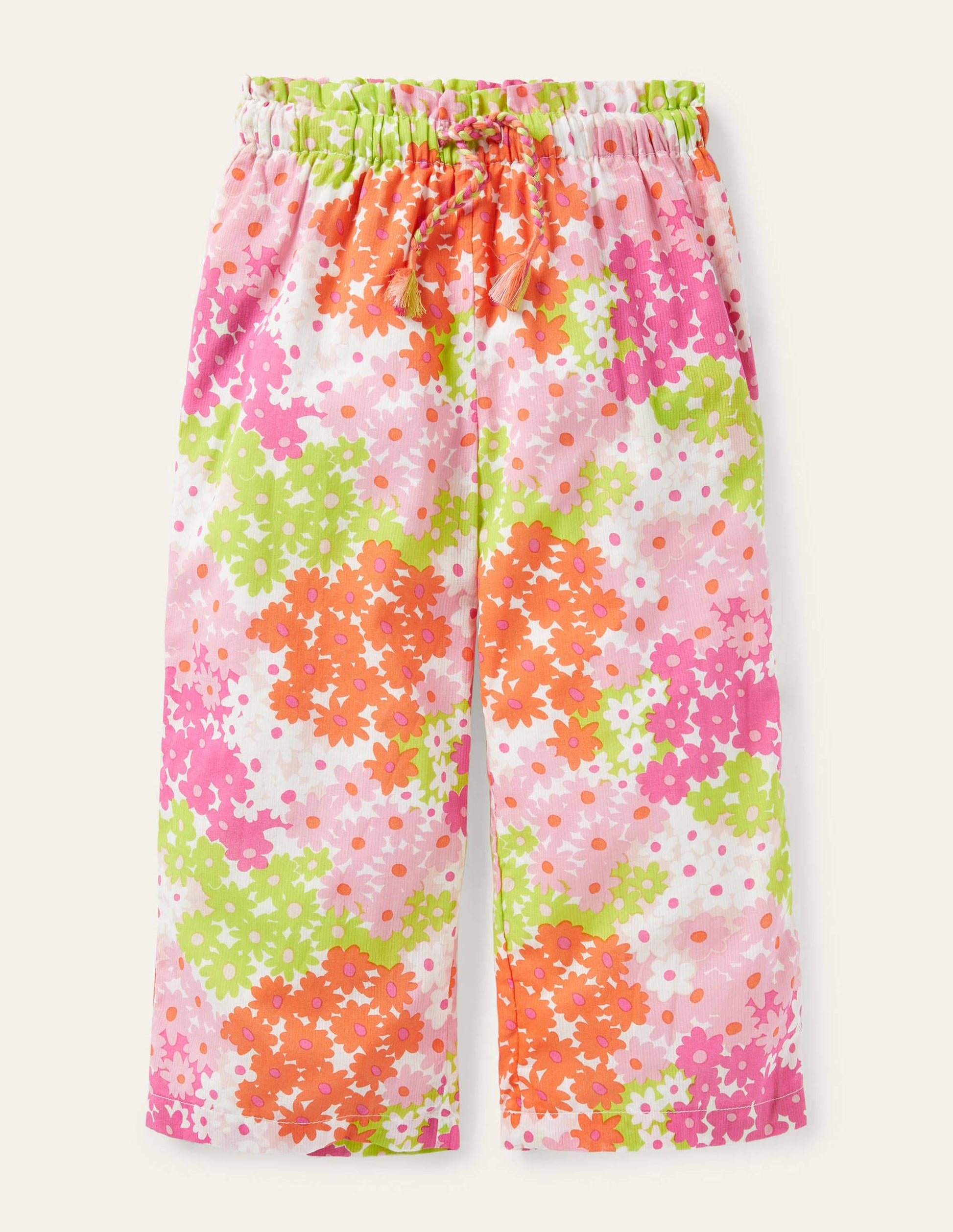 Printed Woven culottes-Soft Coral Pink Summer Daisy-1
