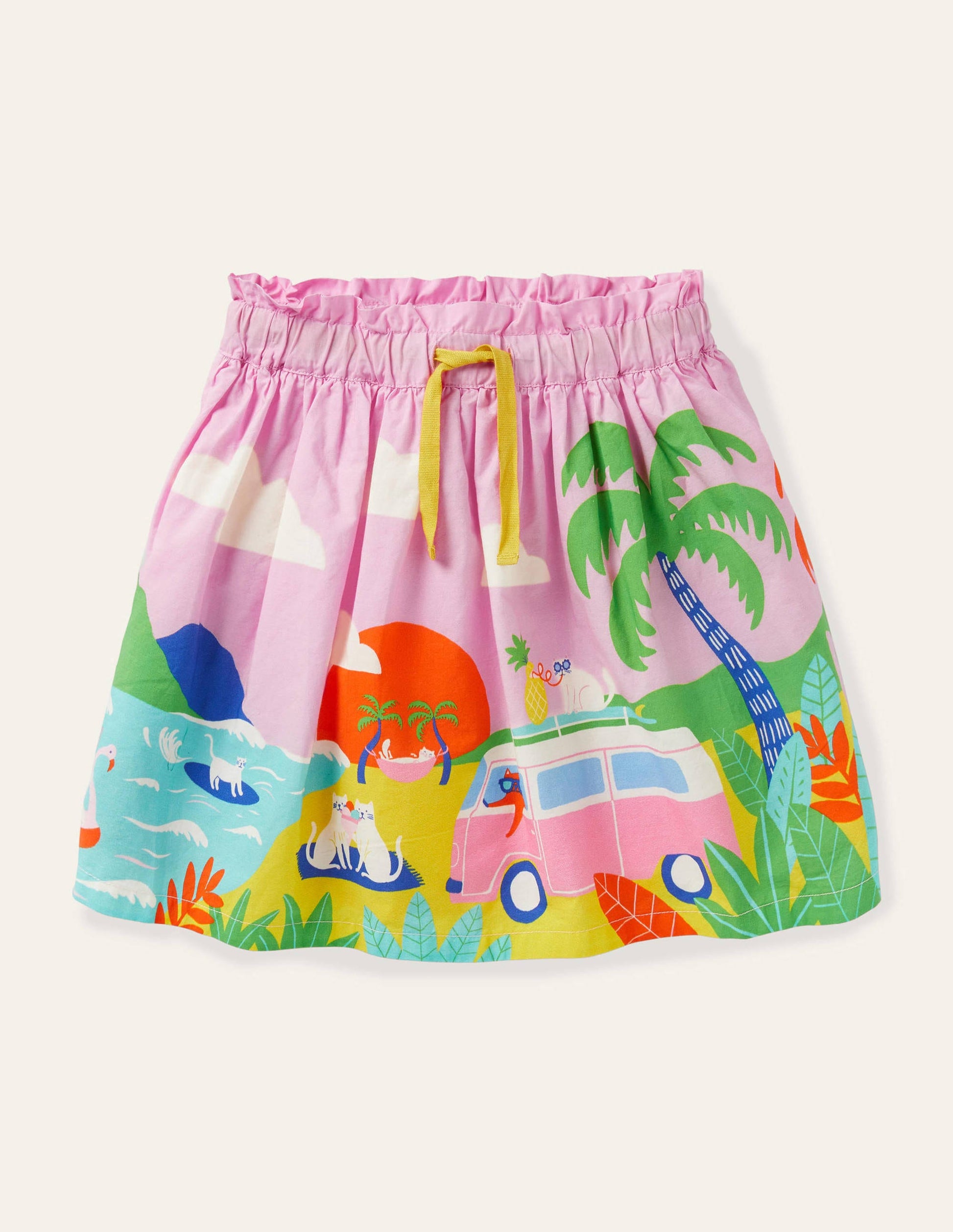 Fun Printed Scene Skirt-Plum Blossom Pink Holiday Cats-1