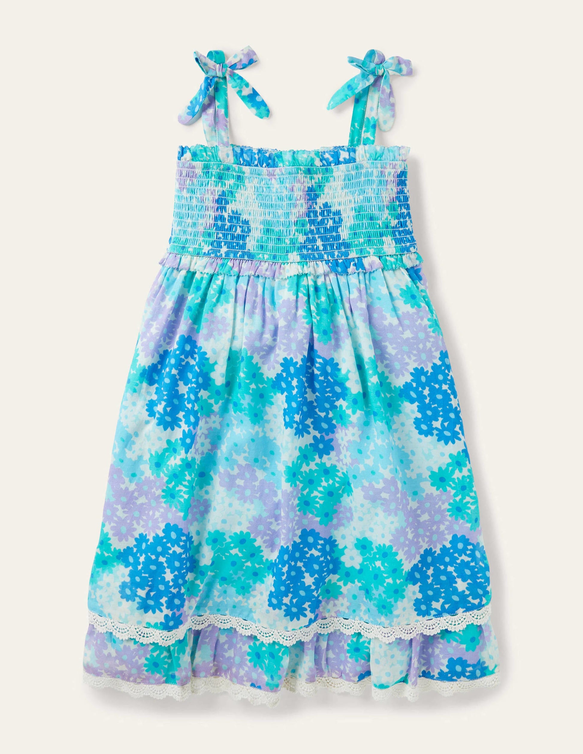 Lace Detail Printed Dress-Moroccan Blue Daisy-1