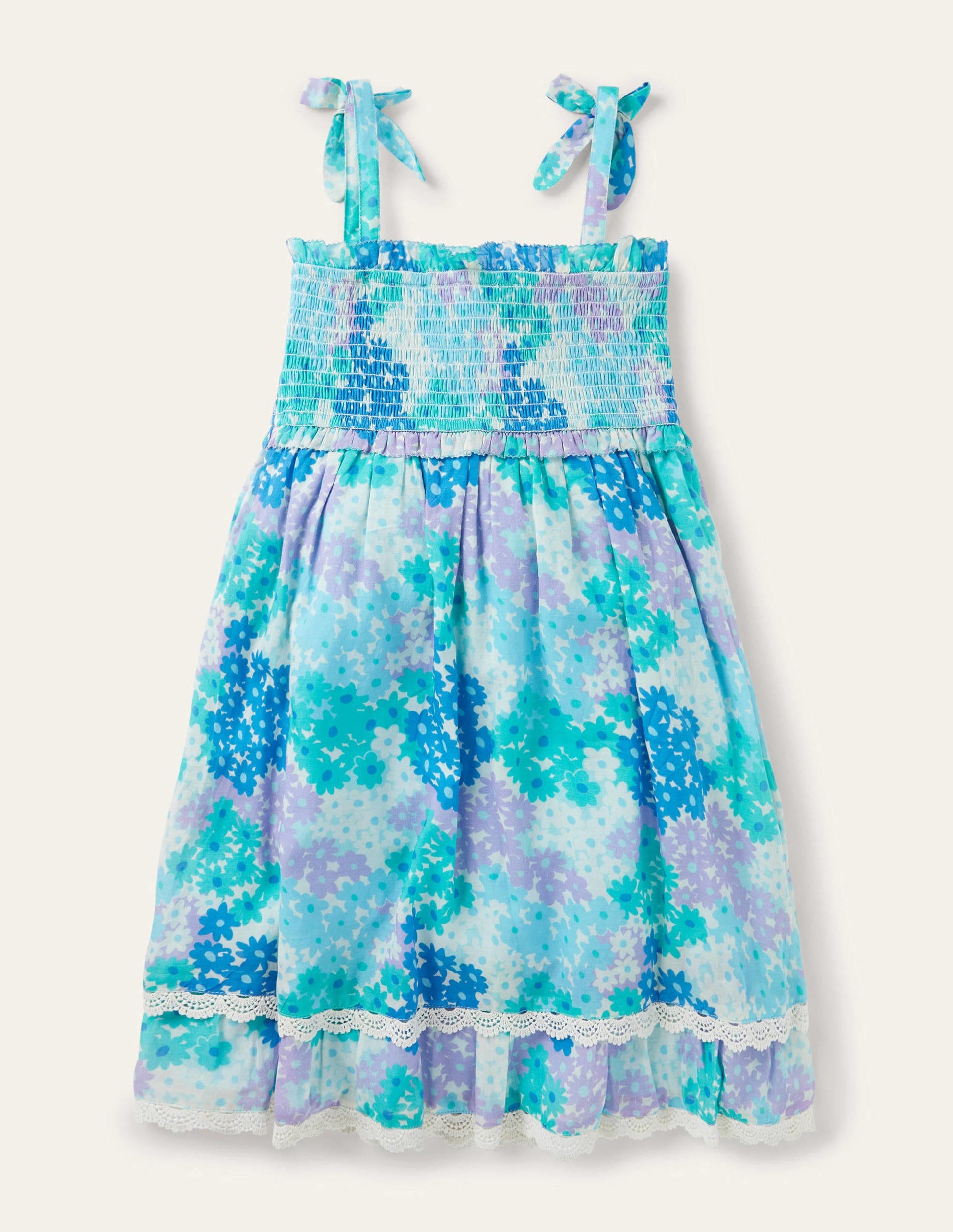 Lace Detail Printed Dress-Moroccan Blue Daisy-2