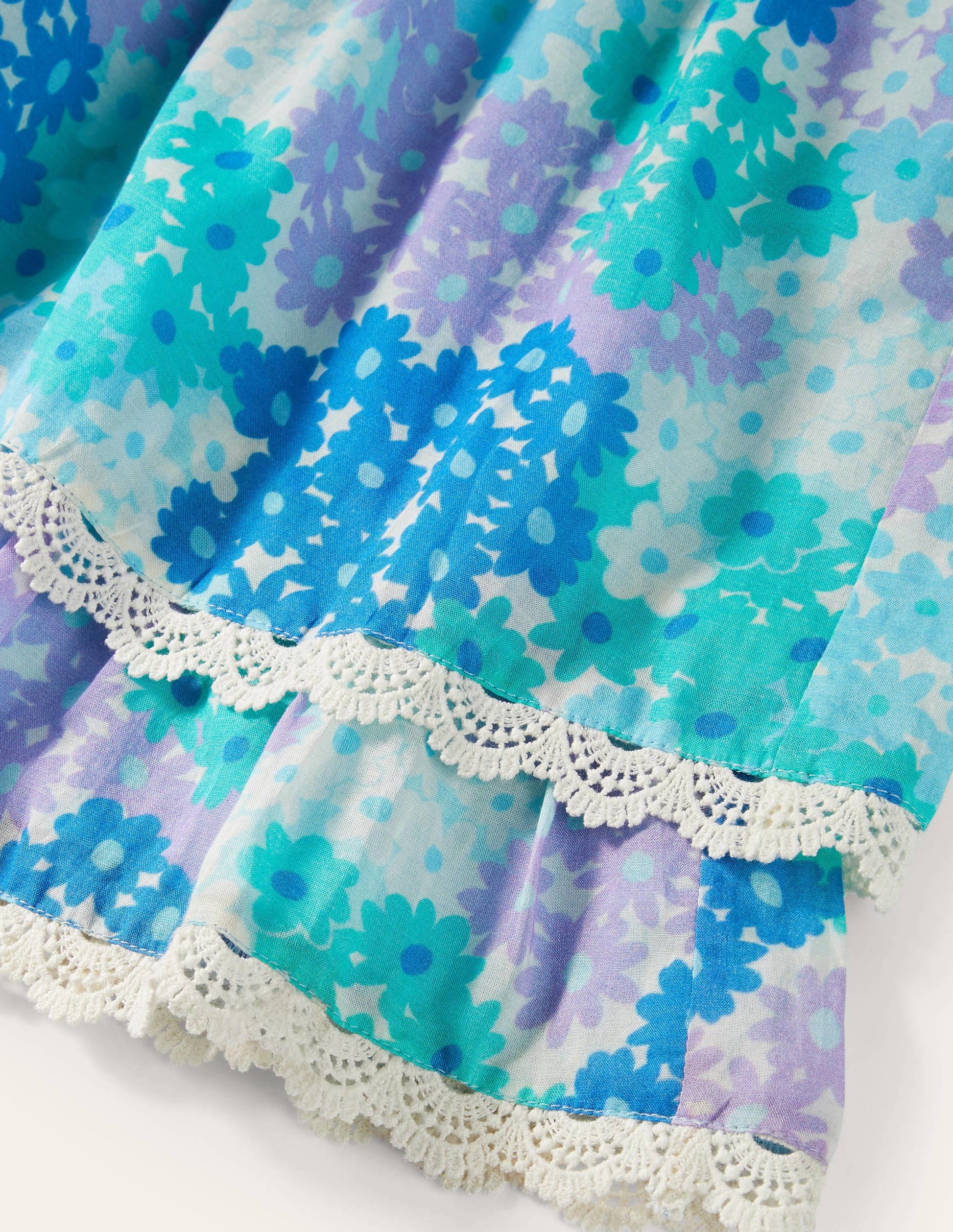 Lace Detail Printed Dress-Moroccan Blue Daisy-3