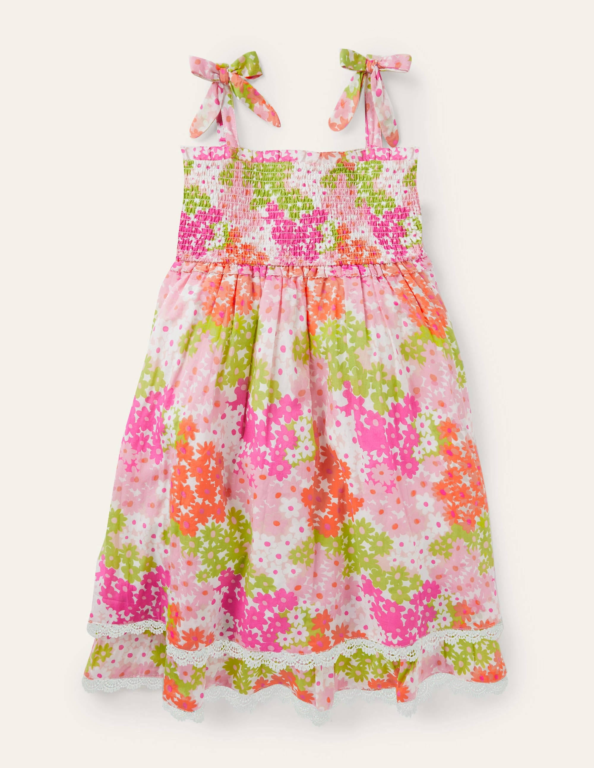 Lace Detail Printed Dress-Soft Coral Pink Summer Daisy - Image 1