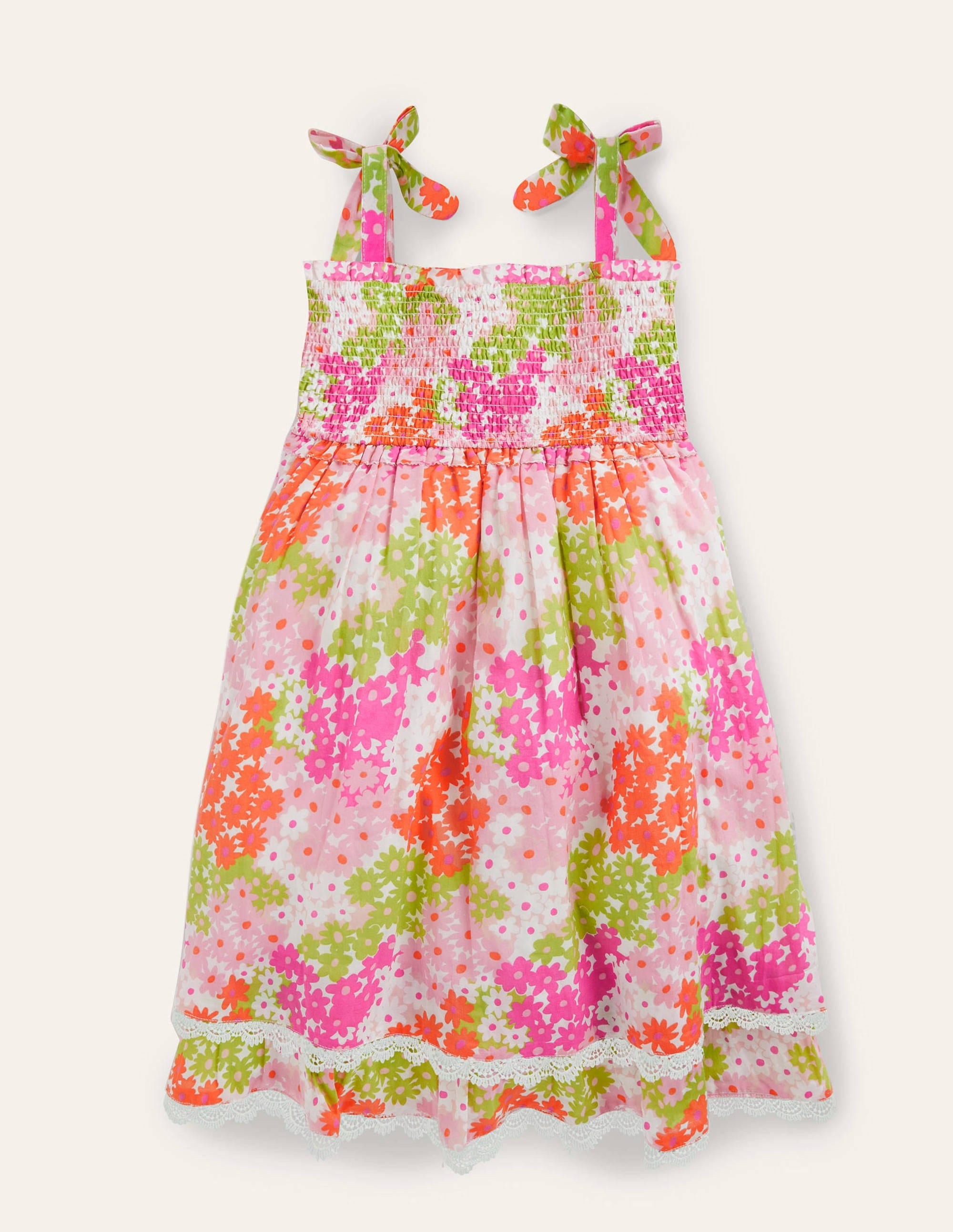 Lace Detail Printed Dress-Soft Coral Pink Summer Daisy - Image 2