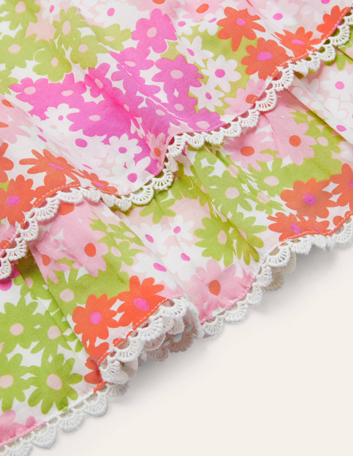 Lace Detail Printed Dress-Soft Coral Pink Summer Daisy - Image 3