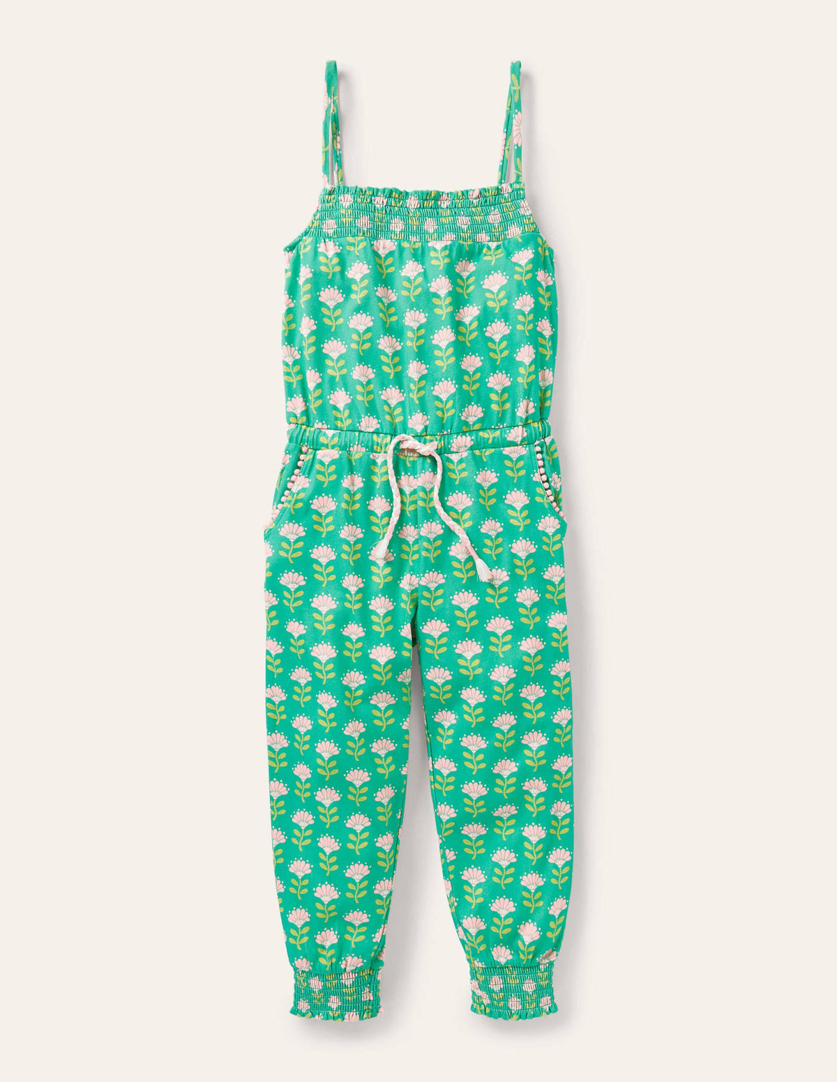 Jersey Tassel Tie Jumpsuit-Tropical Green - Image 1
