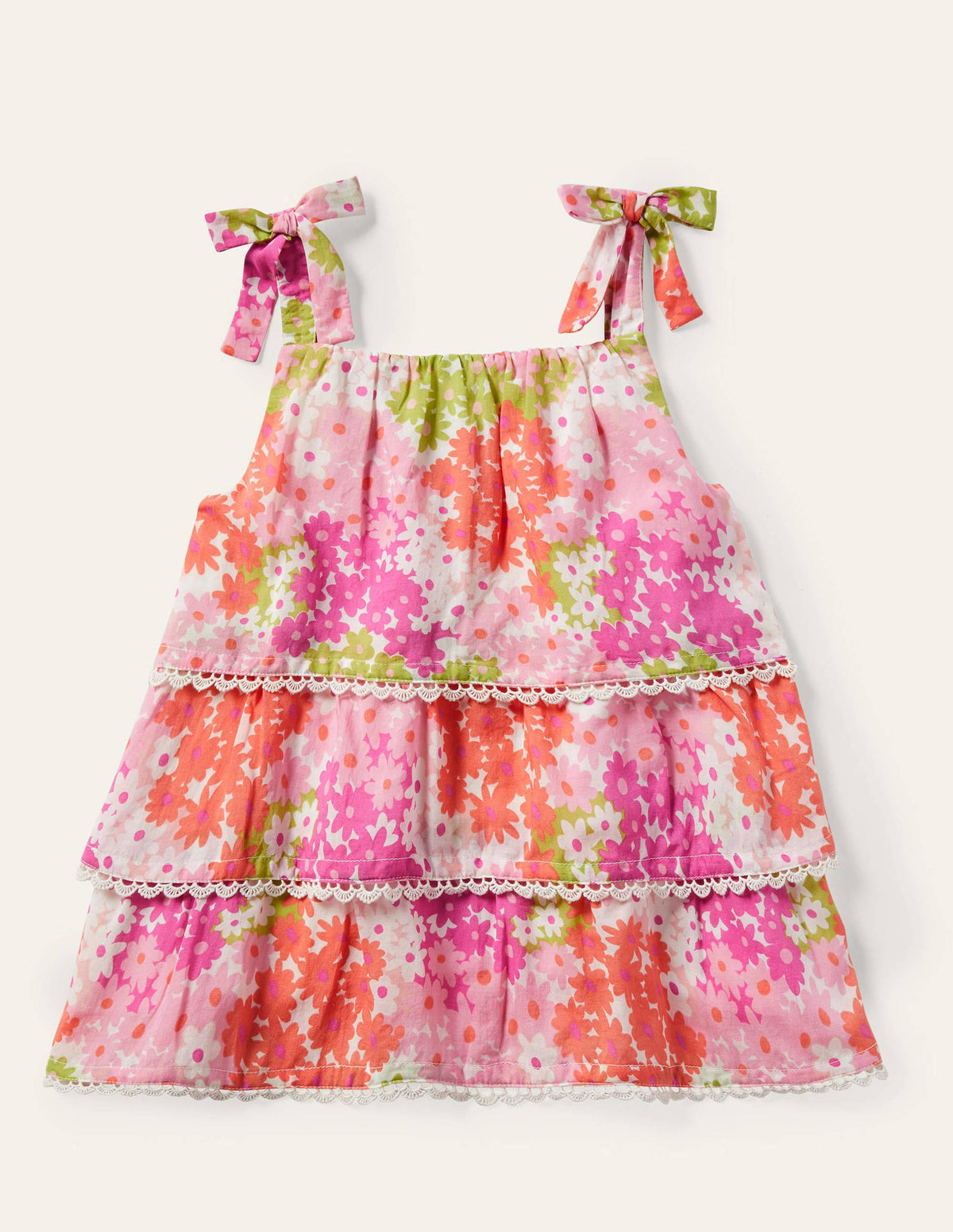 Tiered Detail Woven Top-Soft Coral Pink Summer Daisy - Image 1