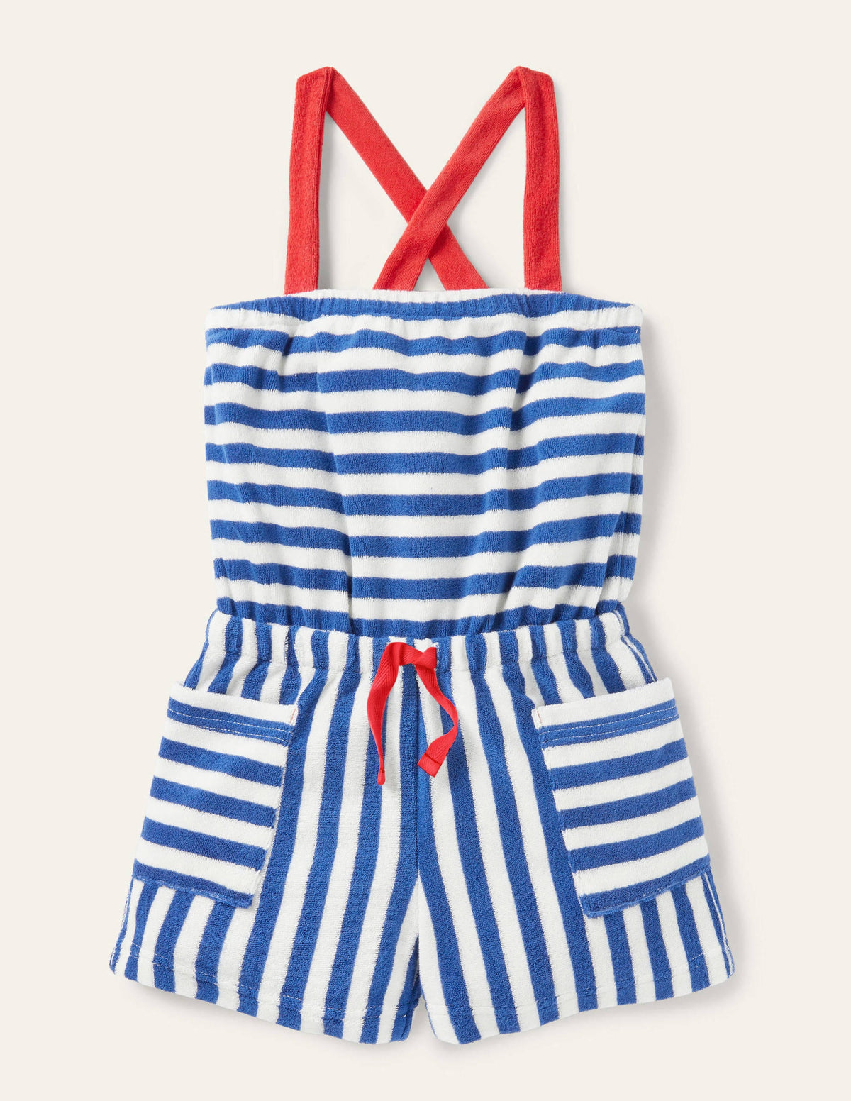 Stripy Towelling Playsuit-Elizabethan Blue/ Ivory-1