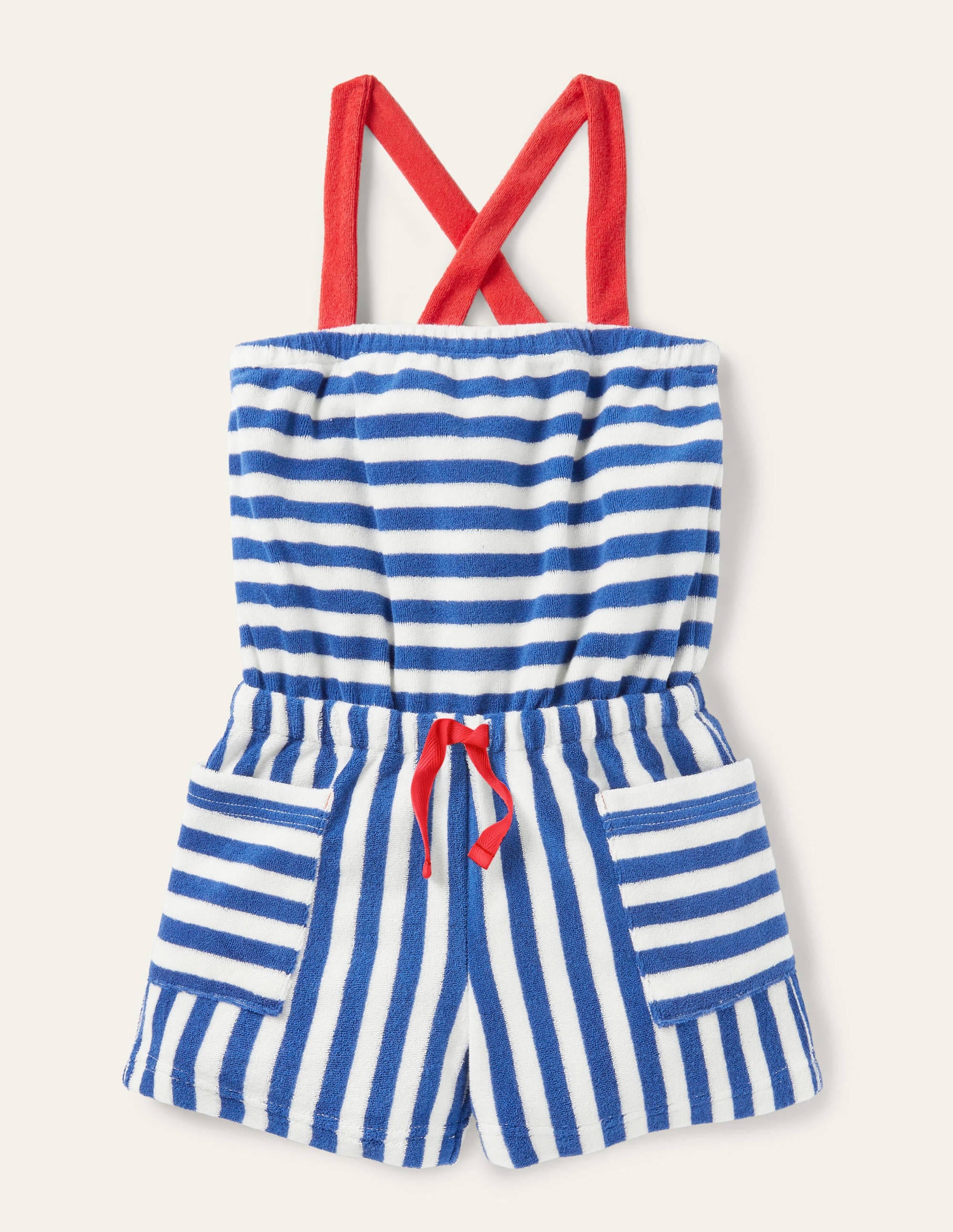 Stripy Towelling Playsuit-Elizabethan Blue/ Ivory - Image 1
