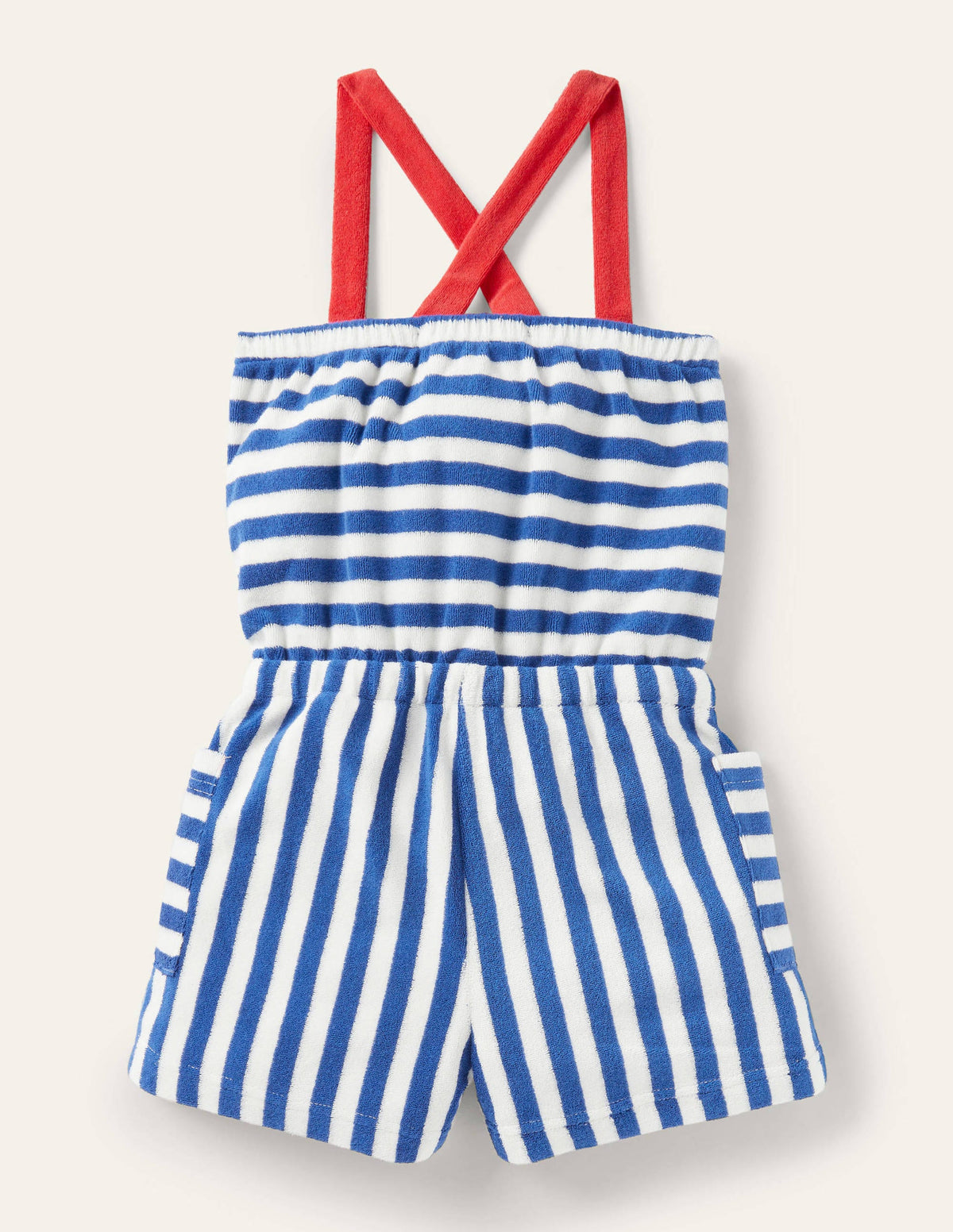 Stripy Towelling Playsuit-Elizabethan Blue/ Ivory-2