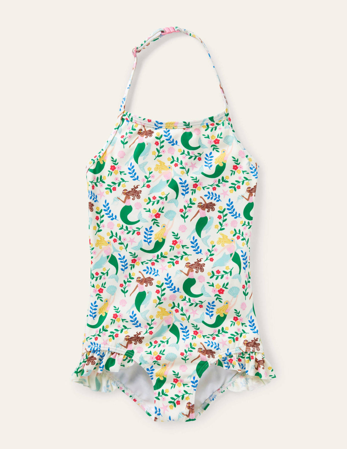 Halterneck Swimsuit-Ivory Mermaid Garden-1