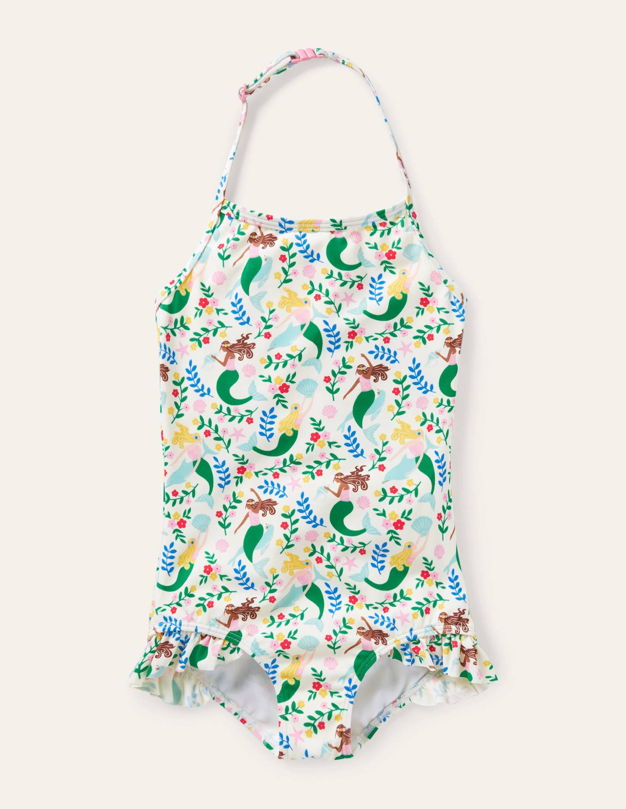 Halterneck Swimsuit-Ivory Mermaid Garden - Image 1