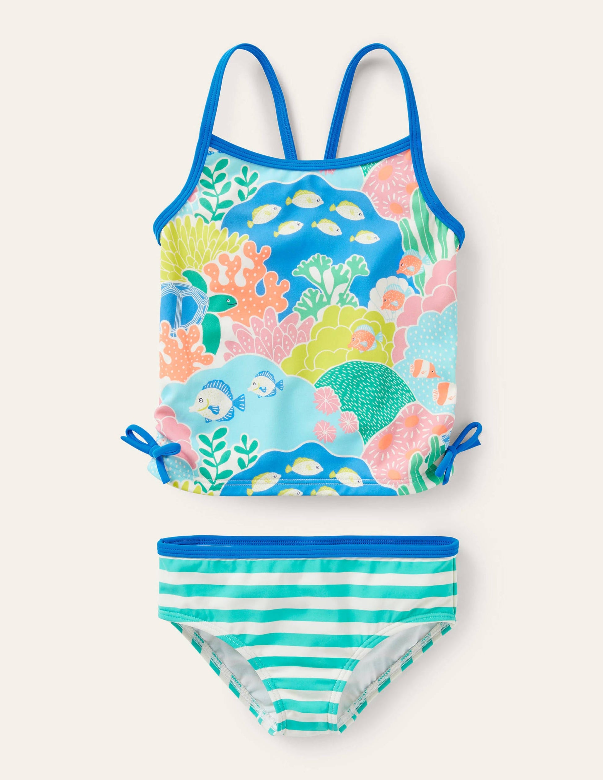 Ruched Tankini Set-Multi Coral Reef-1