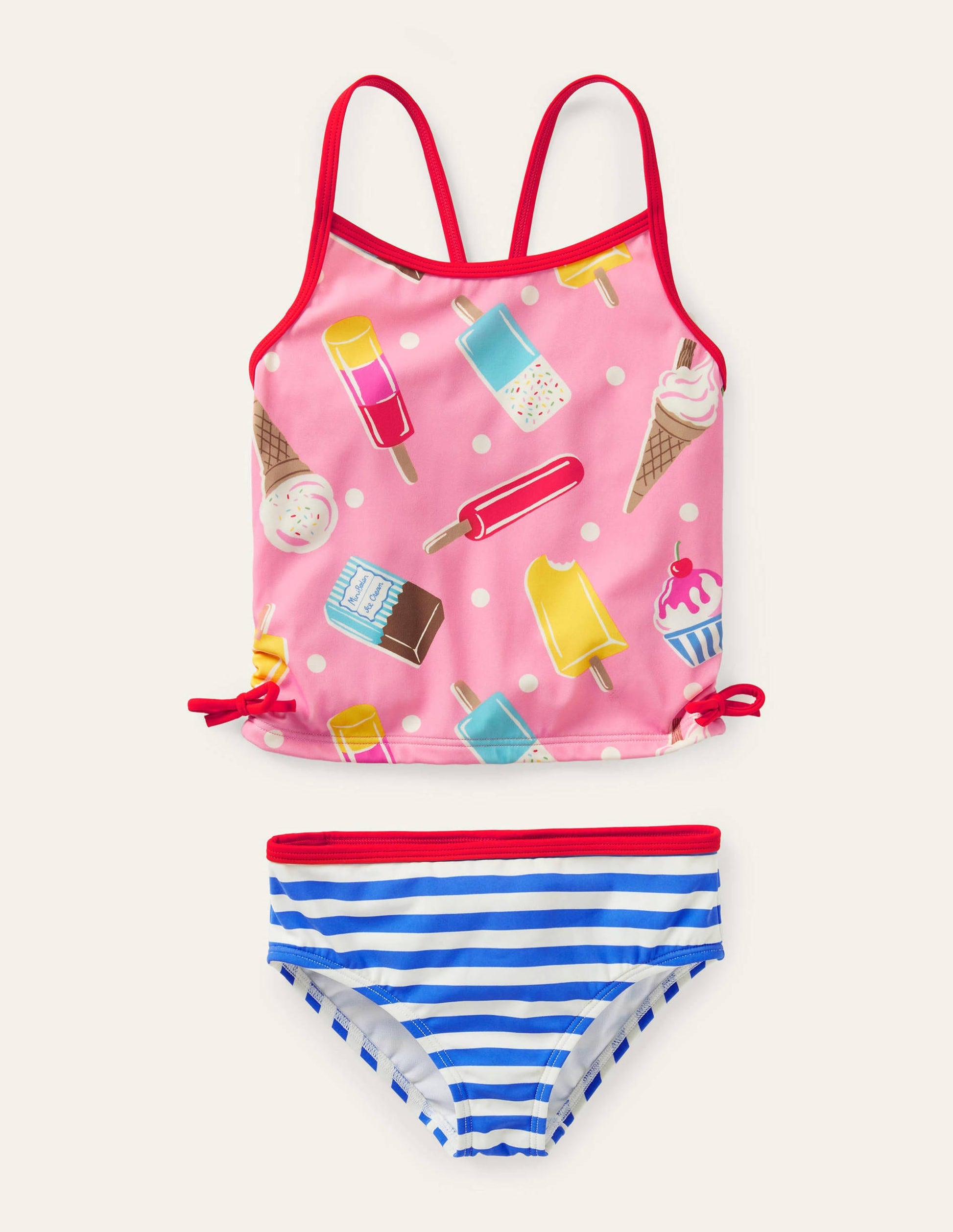Ruched Tankini Set-Pink Lemonade Ice Cream Spot-1