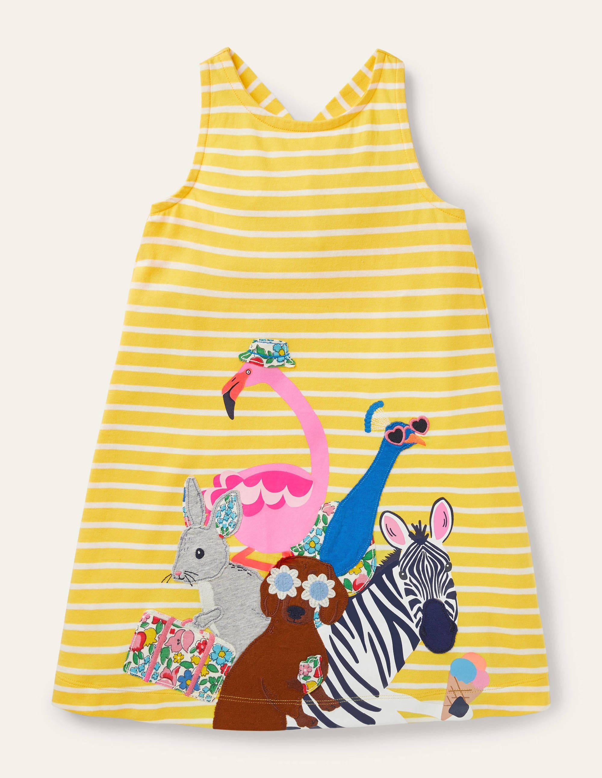 Appliqué Jersey Dress-Daffodil/ Ivory Animals - Image 1