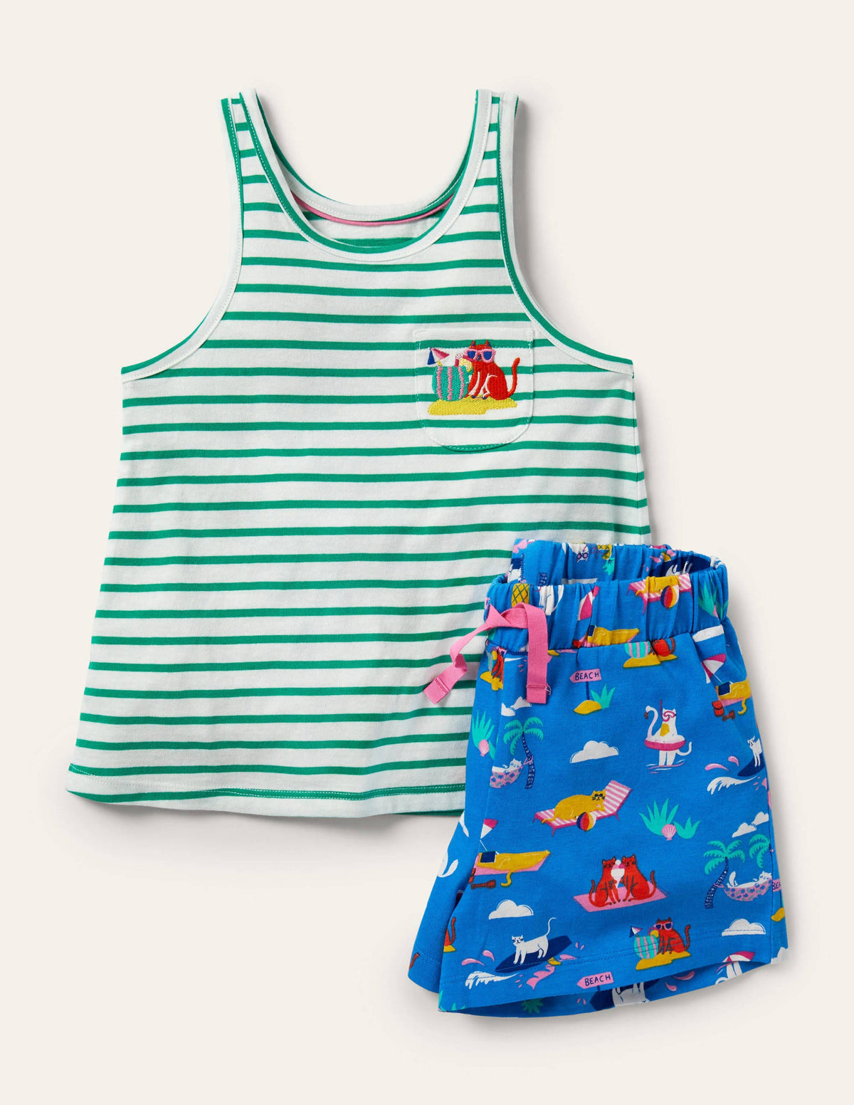 Fun Pocket Pyjama Set-Moroccan Blue Holiday Cats-1