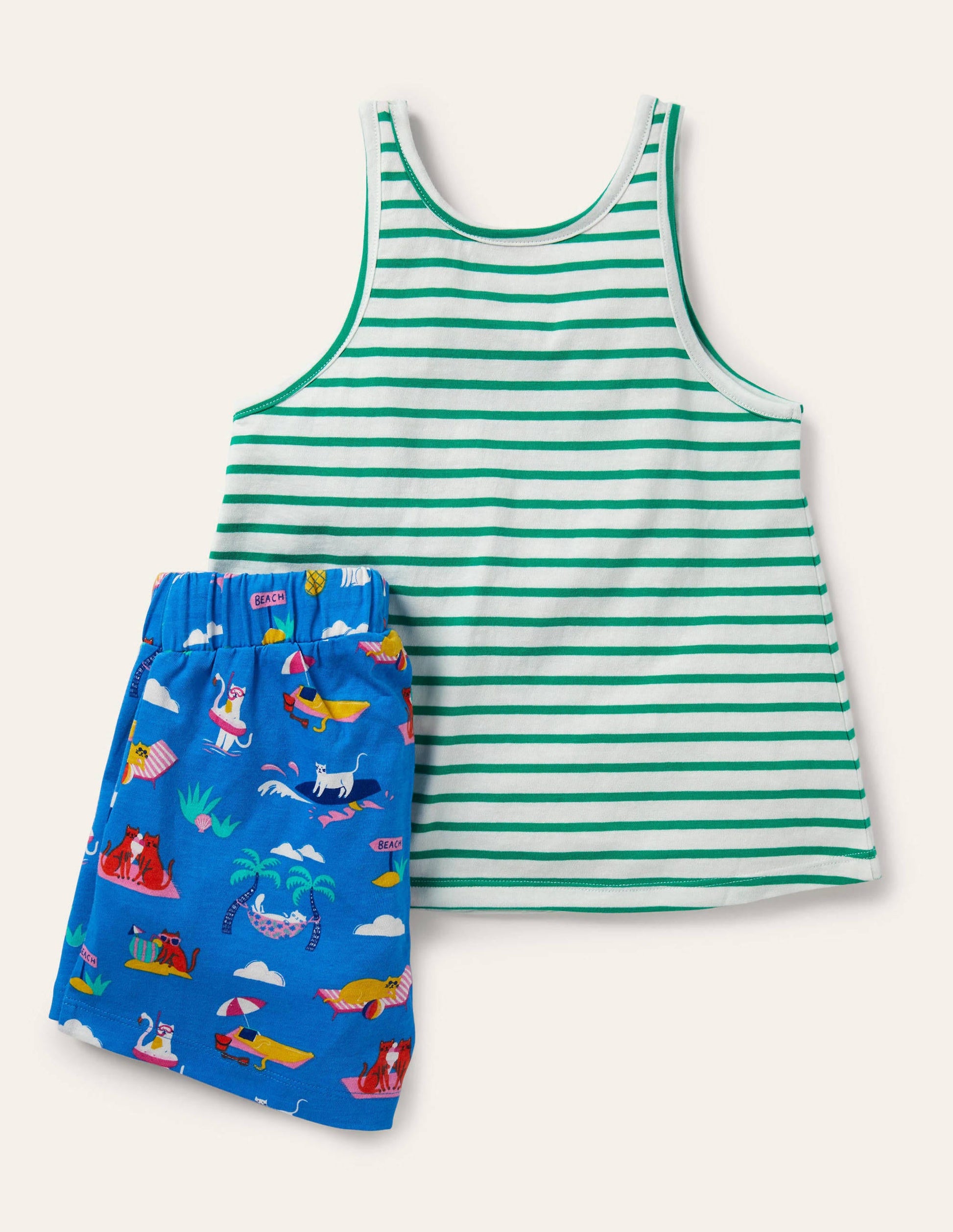 Fun Pocket Pyjama Set-Moroccan Blue Holiday Cats-2