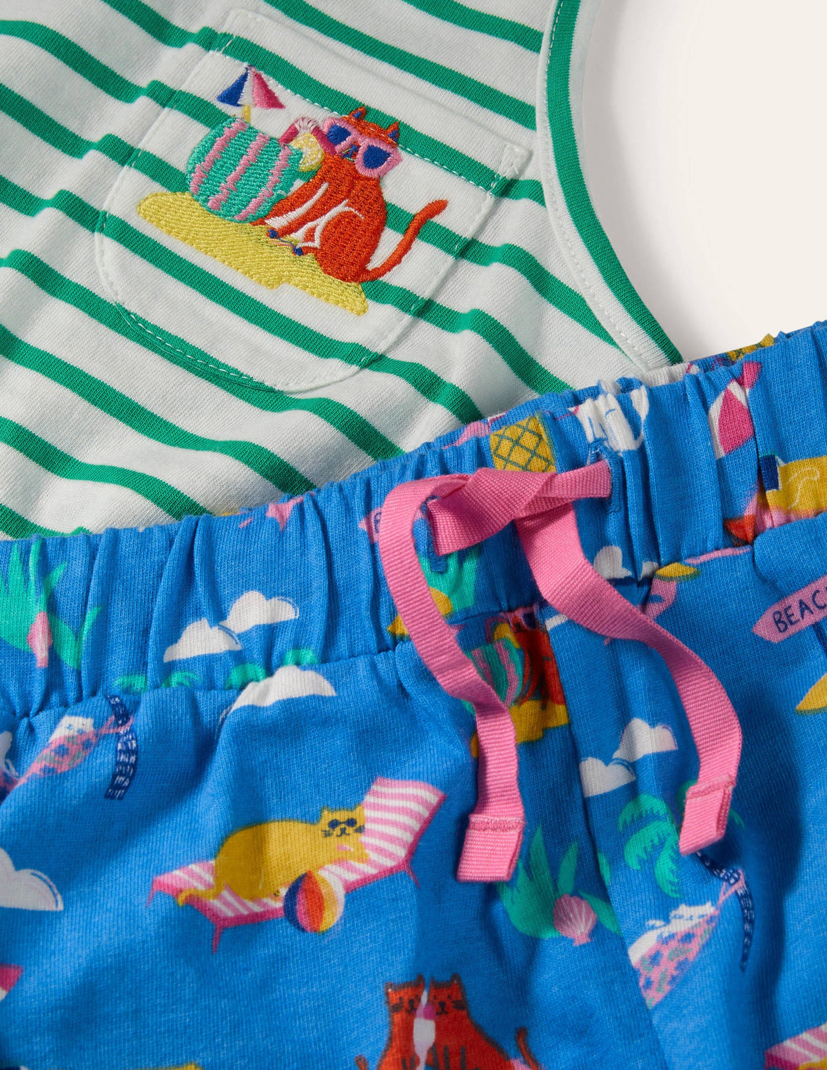 Fun Pocket Pyjama Set-Moroccan Blue Holiday Cats-3